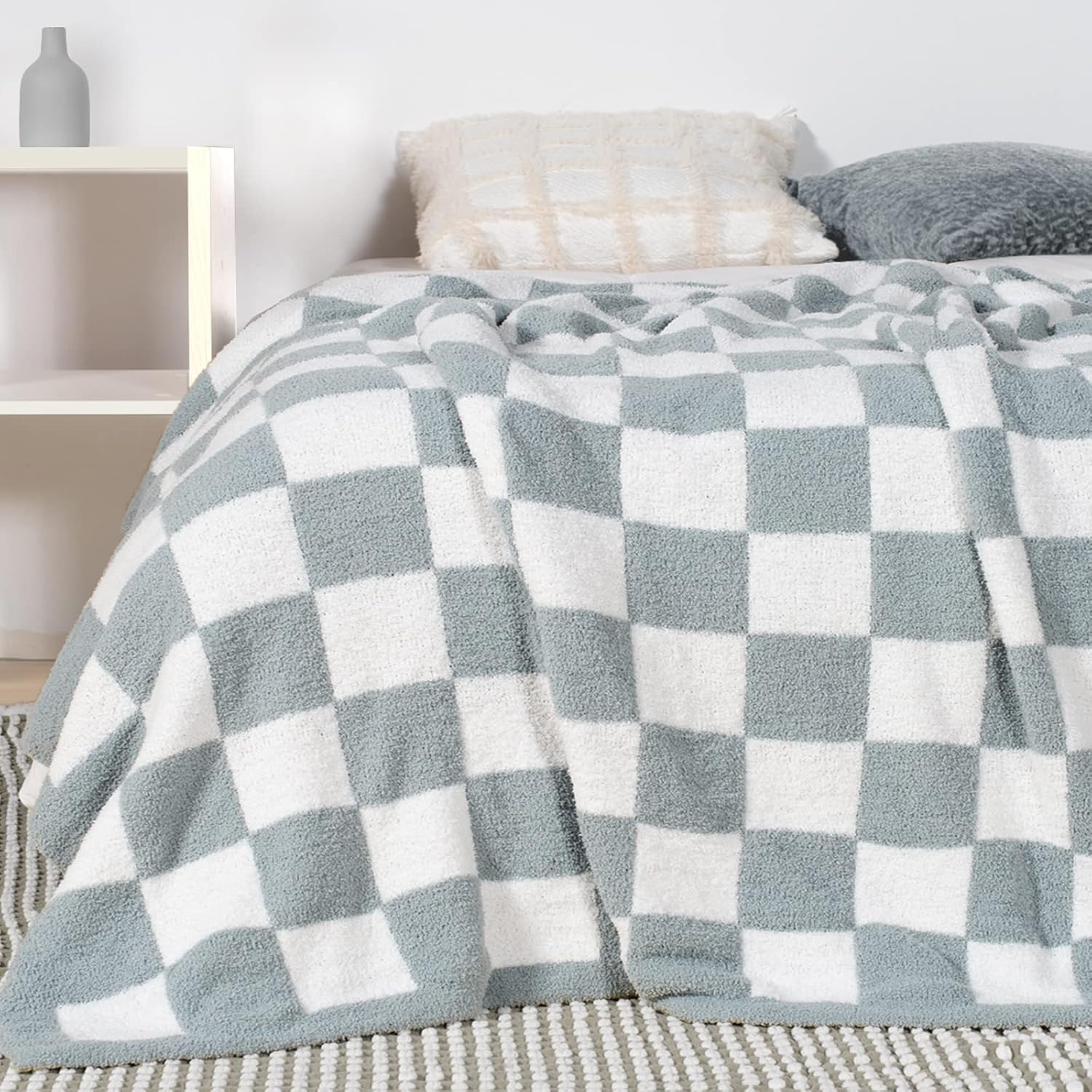 Manta a cuadros súper suave, ligera, mullida y esponjosa, de microfibra reversible de tablero de ajedrez, decoración cálida y acogedora para el