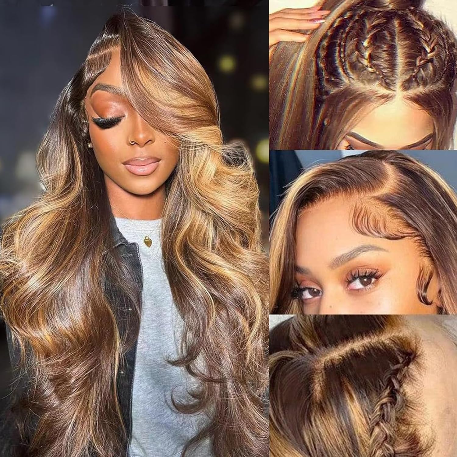Pelucas de cabello humano rubio miel con encaje frontal de 13 x 4 con reflejos degradados 427, pelucas de cabello humano con encaje frontal de 180 %
