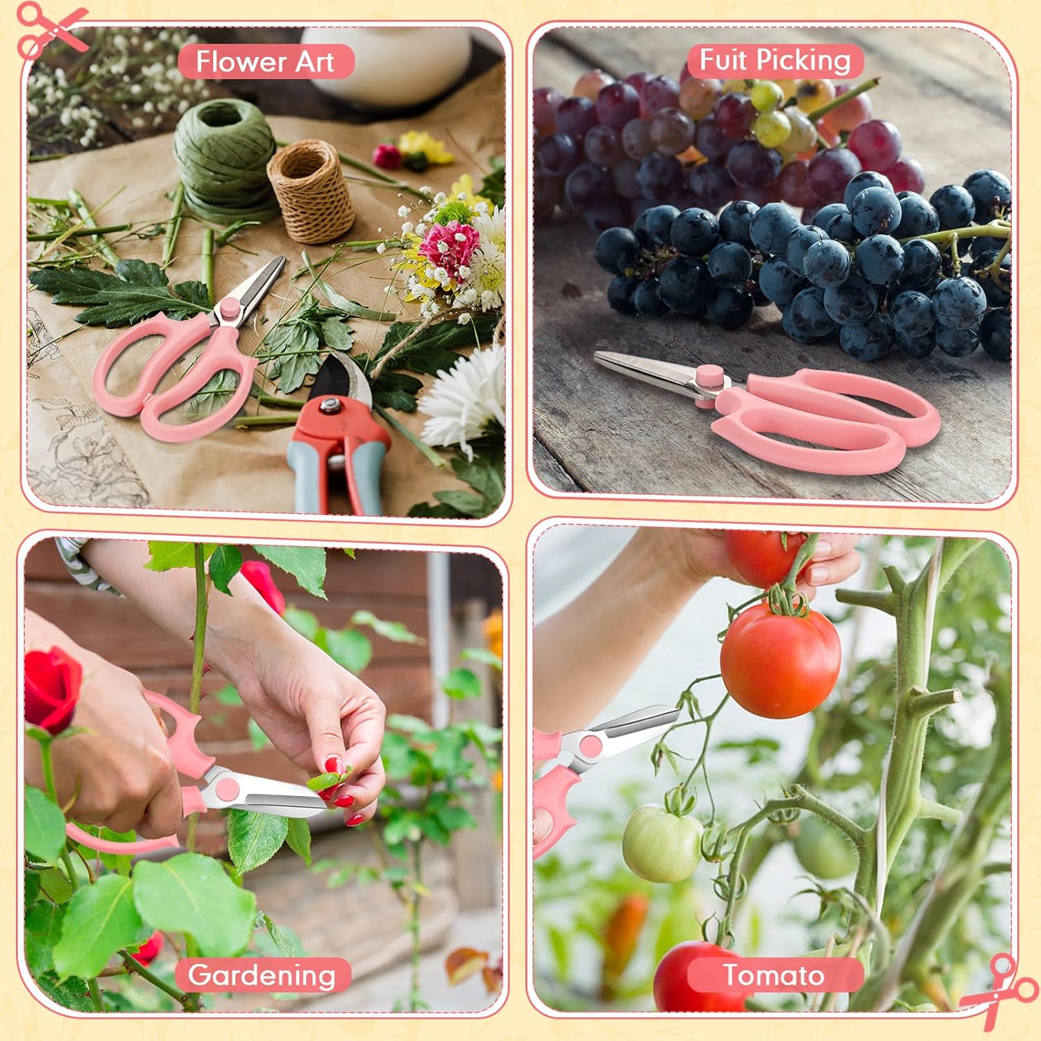 Tijeras de flores de jardín, 24 piezas, tijeras florales de acero, tijeras de podar de jardín con mango cómodo para recortar arreglos florales, 2