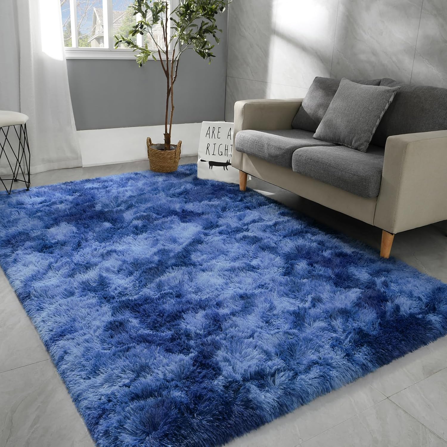 Alfombras de área grandes de 5 x 8 pies para sala de estar, alfombra moderna súper suave y esponjosa, alfombra de interior teñida azul marino para