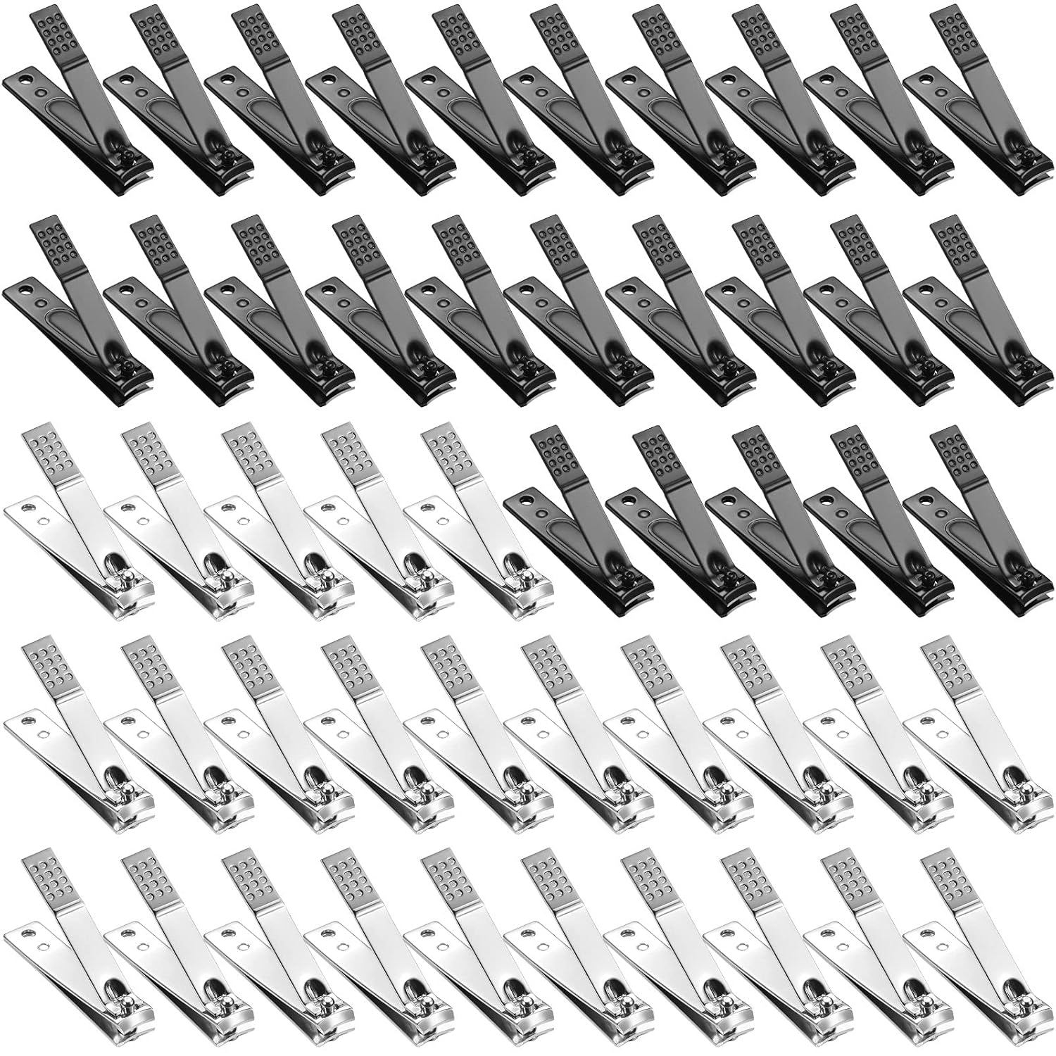 Juego de 50 cortaúñas de acero inoxidable para mujeres y hombres, uñas gruesas, color negro y plateado