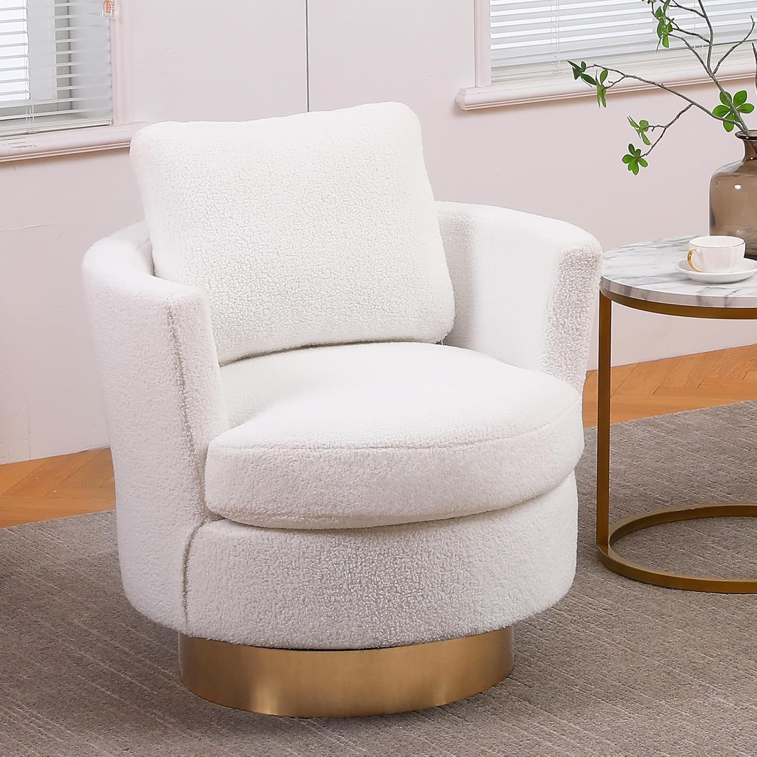 Silla giratoria de barril, sillas giratorias para sala de estar, modernas sillas redondas giratorias con respaldo alto, silla decorativa de tela de