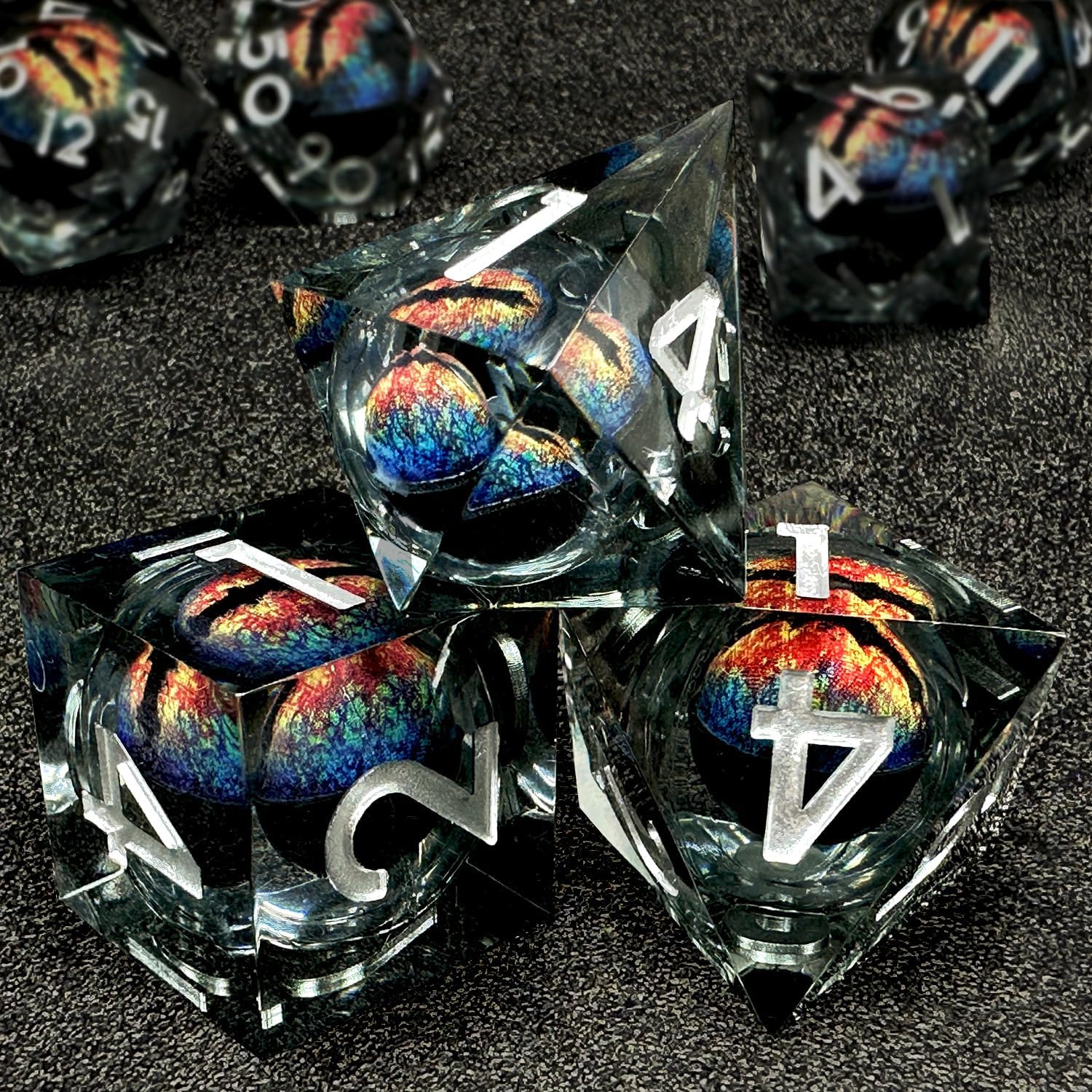 HAOMEJA D&D – Juego de dados de resina de ojo de dragón DND, 7 piezas de dados de resina de borde afilado con bolsa de ojo de dragón, dados