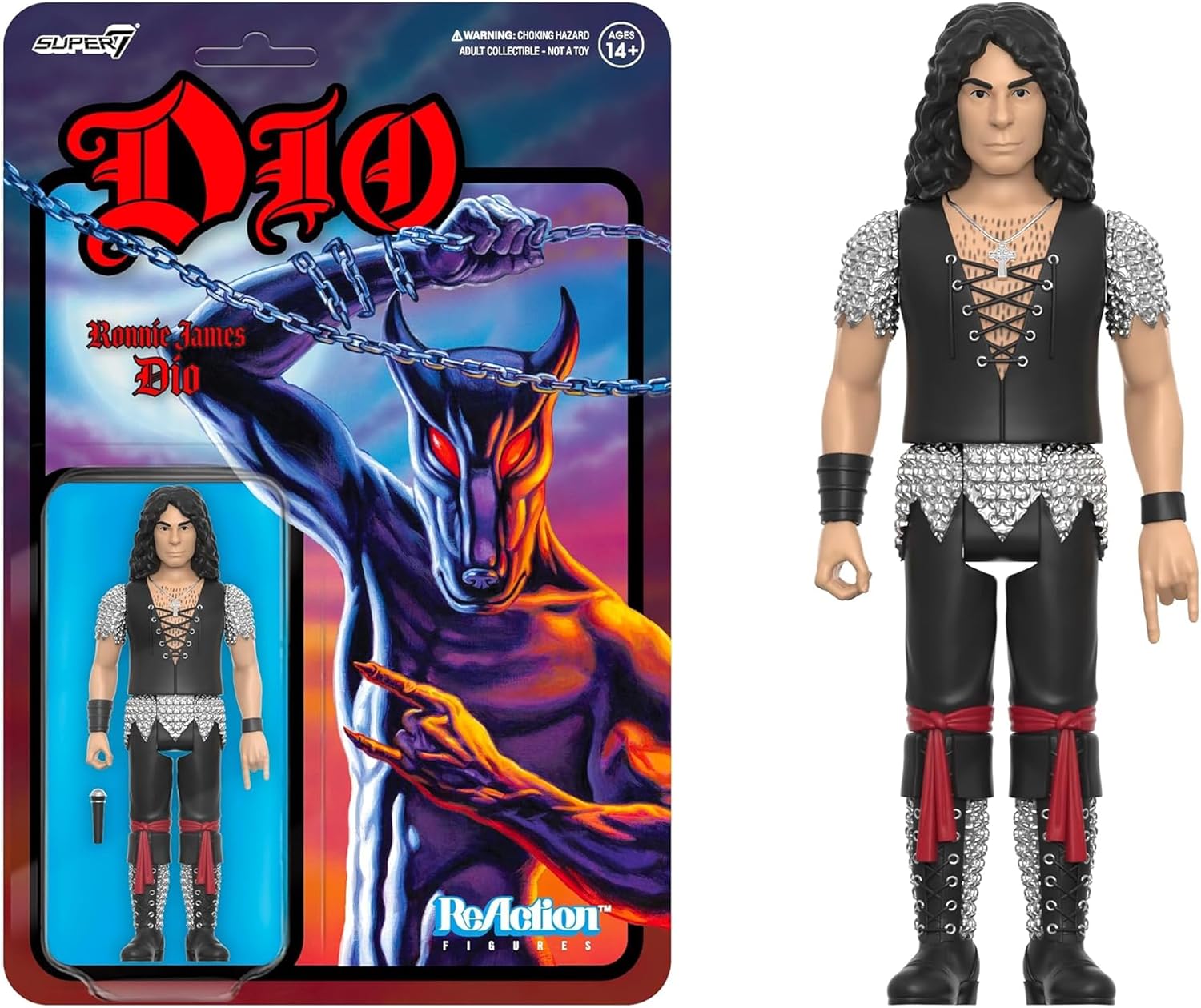 Super7 Ronnie James Dio – Figura de acción Dio de 3.75 pulgadas con accesorio de metal pesado coleccionables y juguetes retro