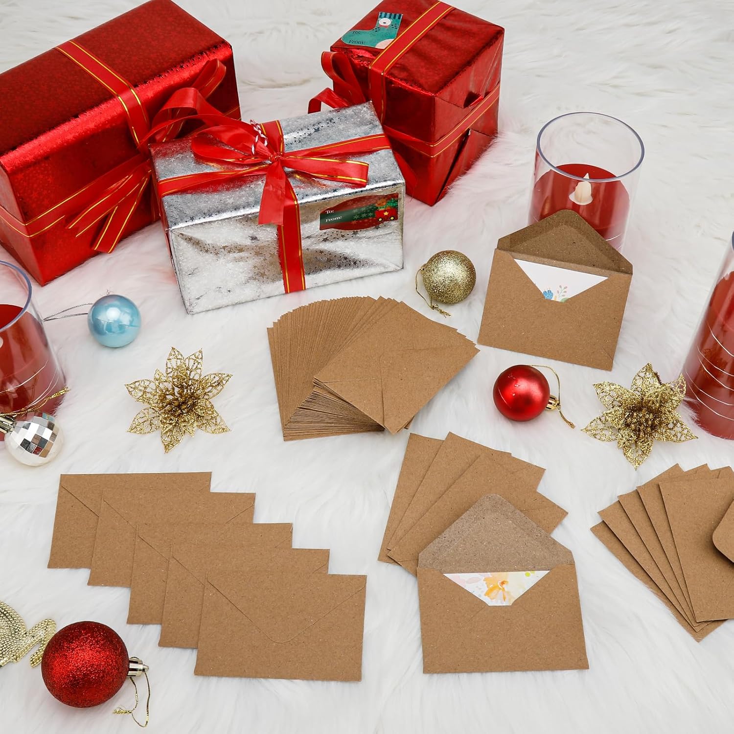 Paquete de 100 sobres pequeños de 4 x 2.75 pulgadas, sobres de papel kraft de 120 GSM, sobres pequeños de papel kraft para tarjetas de regalo,