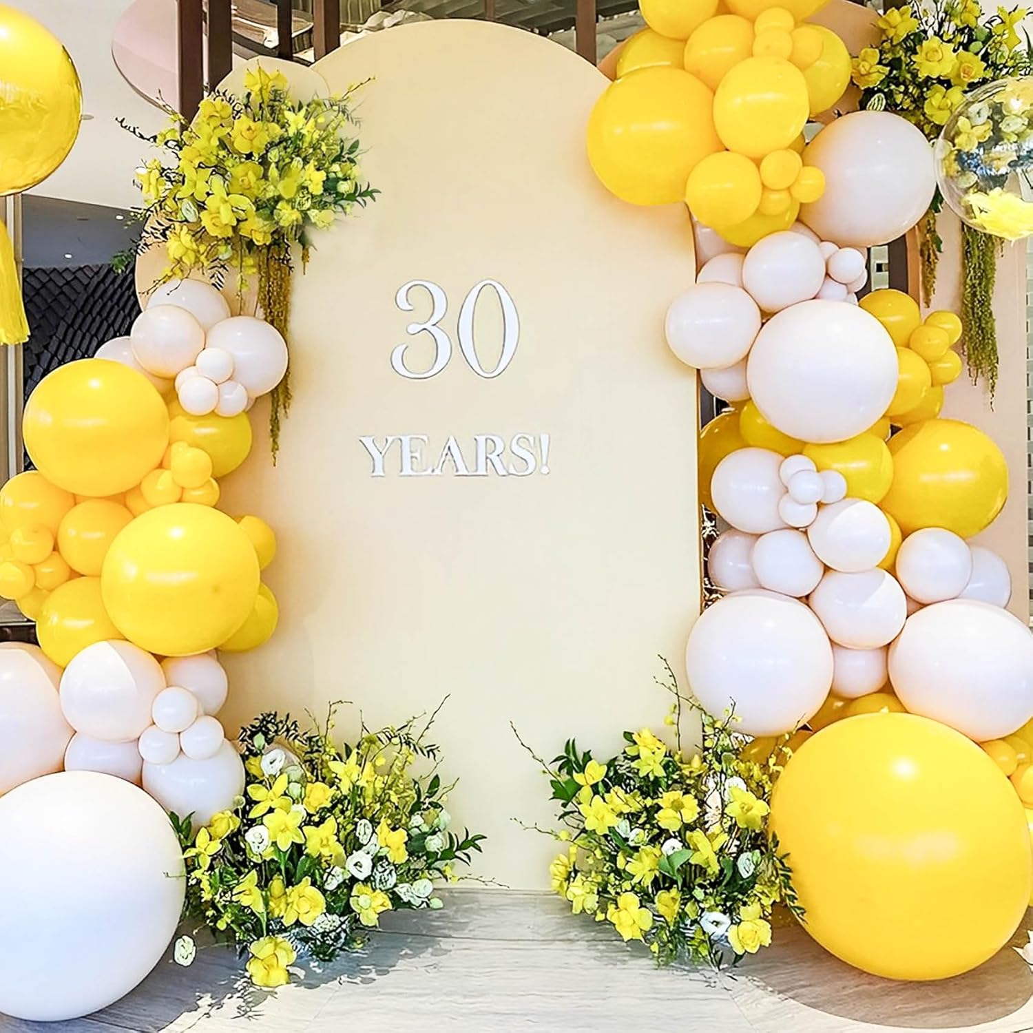 JOYYPOP Juego de 130 guirnaldas de globos amarillos de diferentes tamaños de 5, 10, 12, 18 pulgadas, globos amarillos para cumpleaños, carnaval,