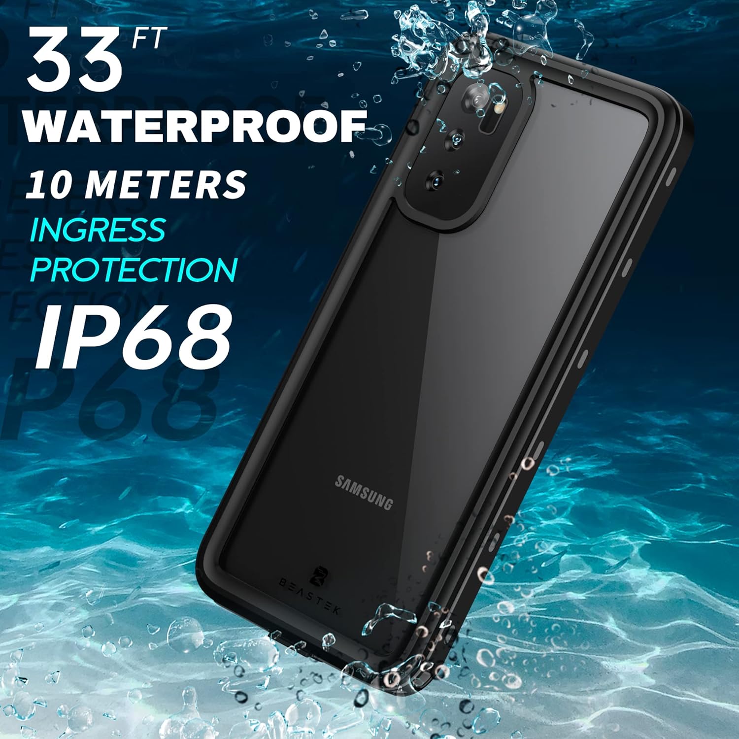 BEASTEK Funda impermeable para Galaxy S20, serie TRE a prueba de golpes, a prueba de polvo, IP68, funda submarina con protector de pantalla