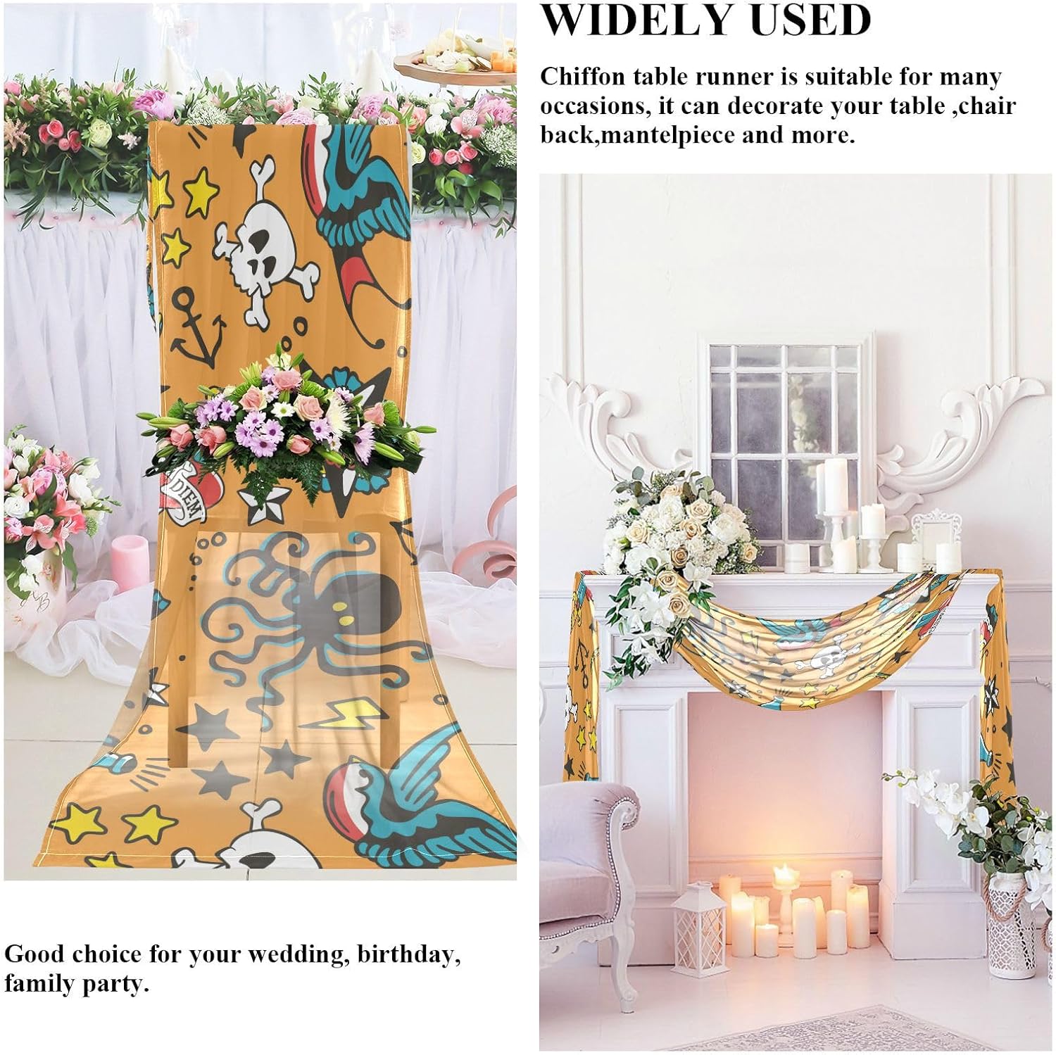 Sailing Ocean Adventure Halloween Butterfly Skull Snake Table Runner Autumn Table Runner for Desk Decor Halloween Kitchen Decor 120 Inches Long
