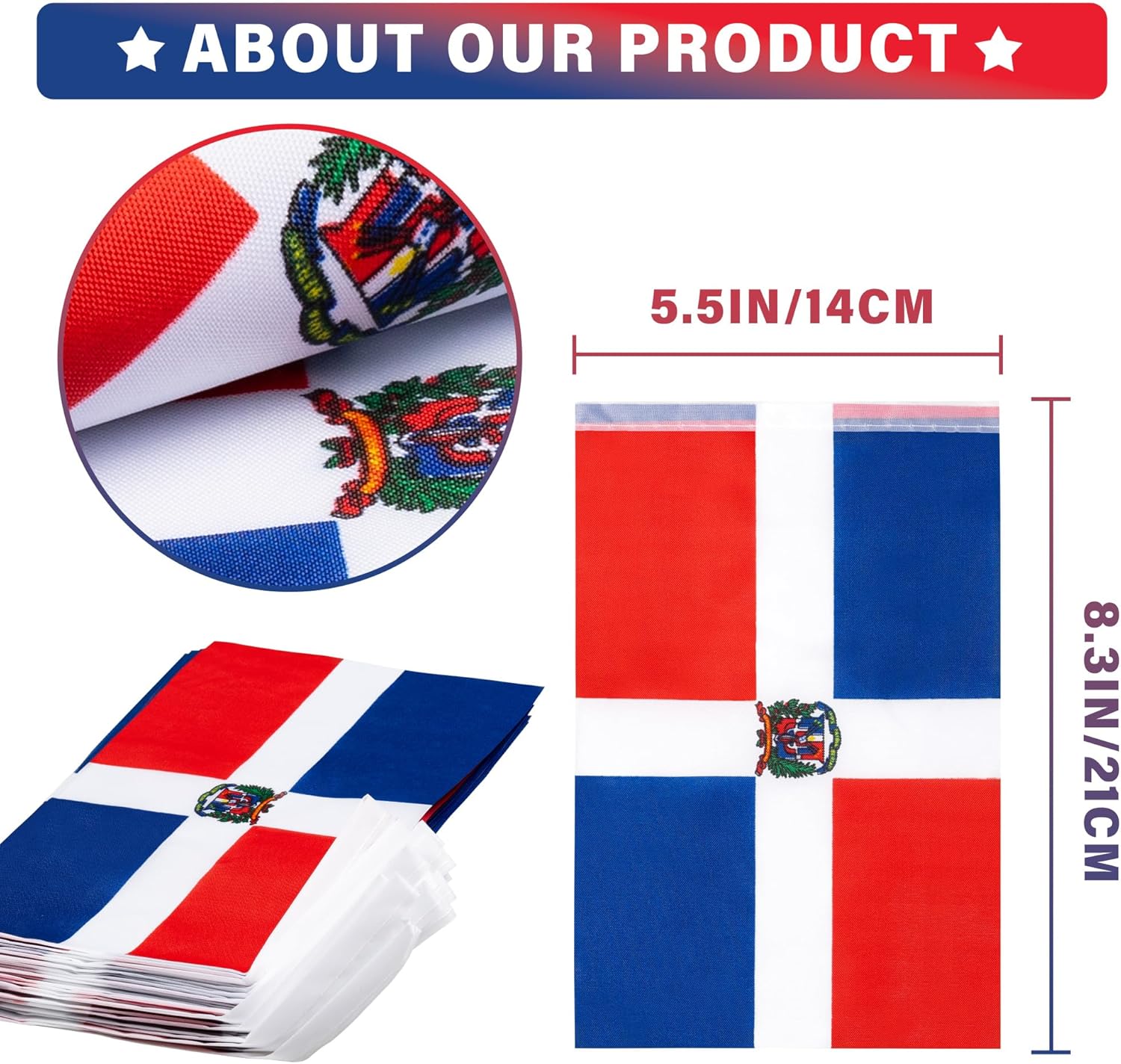 Banderín de bandera de República Dominicana, pequeña mini bandera dominicana, banderín de banderines, decoración nacional de país para escuela,