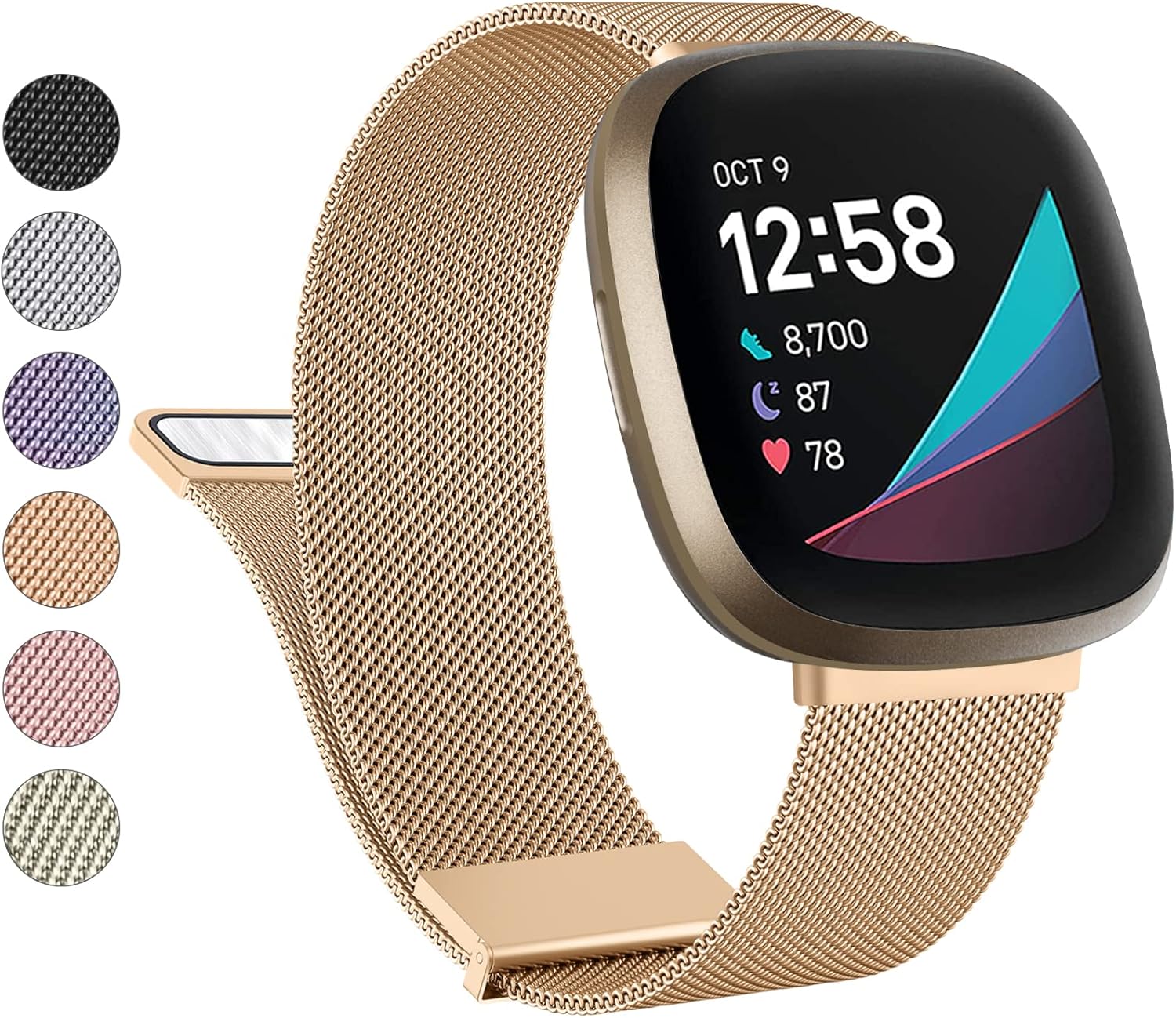 Vanjua Correa de metal para Fitbit Sense BandsFitbit Versa 3 bandas mujeres hombres, malla de acero inoxidable magnética correa de repuesto para