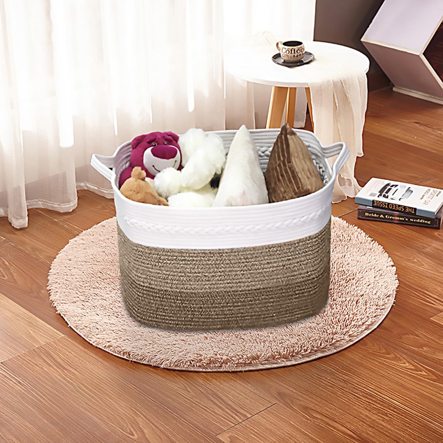 Cesta de almacenamiento extragrande, cesta de lavandería de 80 litros con asas, cesta de cuerda tejida de 22 x 17 x 13 pulgadas, cesta de