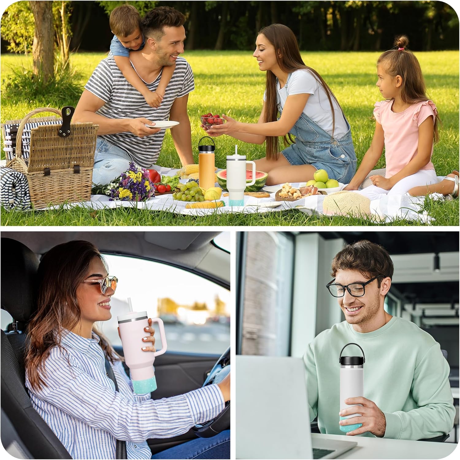 Vmini Funda protectora de silicona con purpurina, compatible con vaso Stanley de 20 a 40 onzas y botella de agua Hydro Flask de 12 a 24 onzas y más