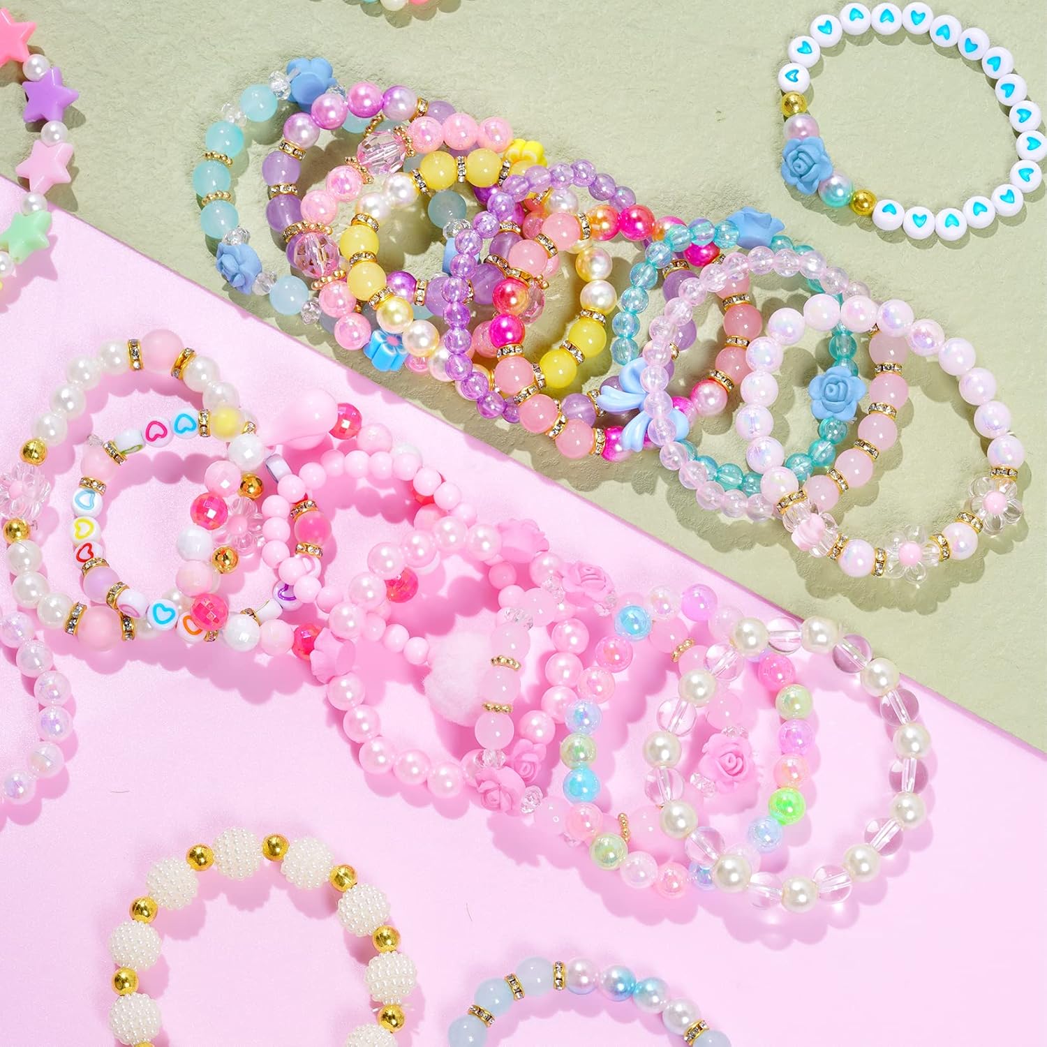 Juego de 24 pulseras de princesa para niñas, pulseras de cuentas para niñas pequeñas, juego de joyas para fiestas de cumpleaños