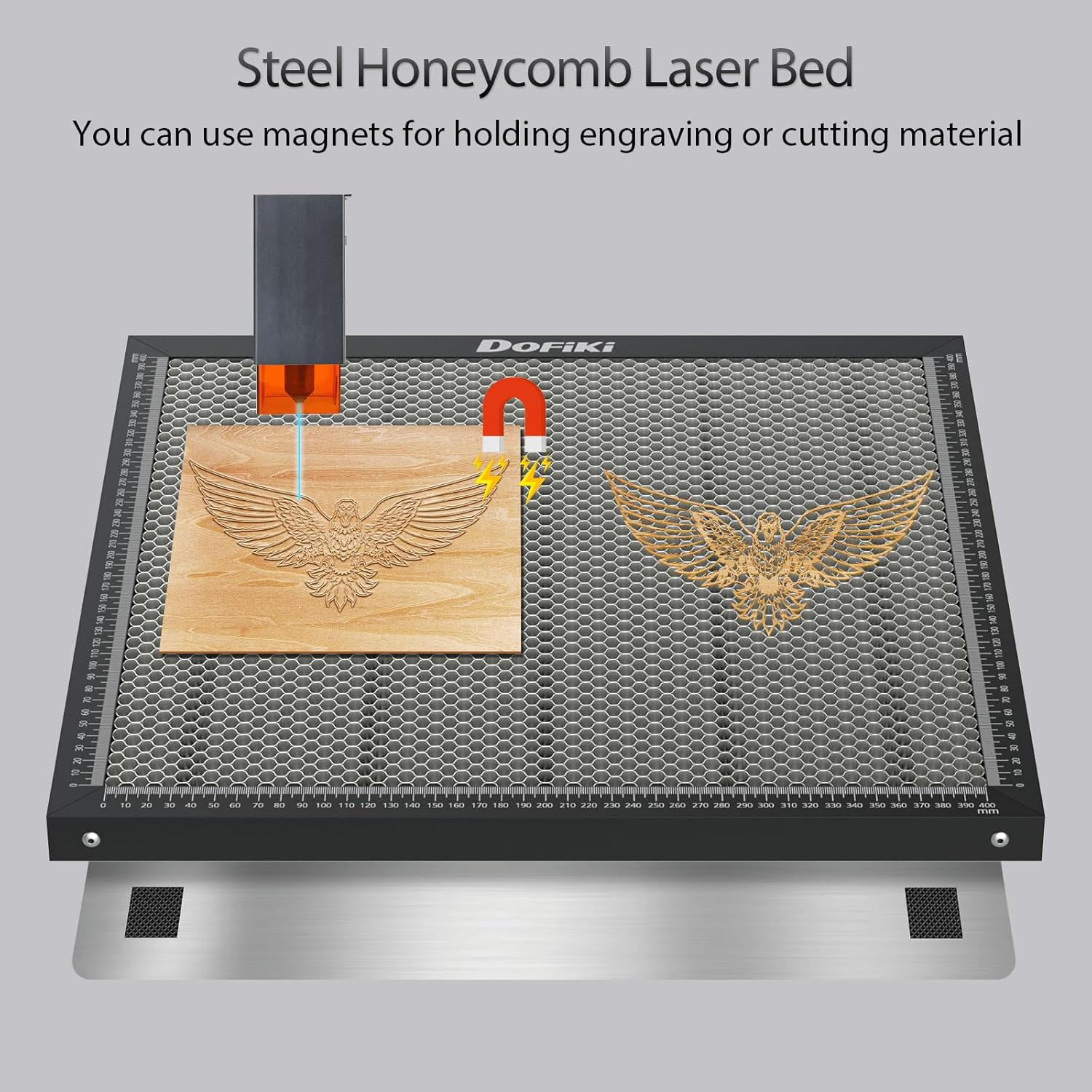 Cama láser de panal de abeja de 15.748 in x 15.748 in, alfombrilla de corte de panal de acero para bandeja cortadora de grabador láser, tamaño de