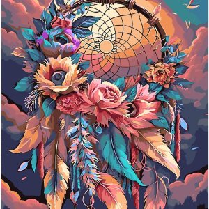 MOGTAA Atrapasueños – Pintura por números para adultos, flores coloridas por números para principiantes, pintura de bricolaje por números sobre MOGTAA Atrapasueños – Pintura por números para adultos, flores coloridas por números para principiantes, pintura de bricolaje por números sobre