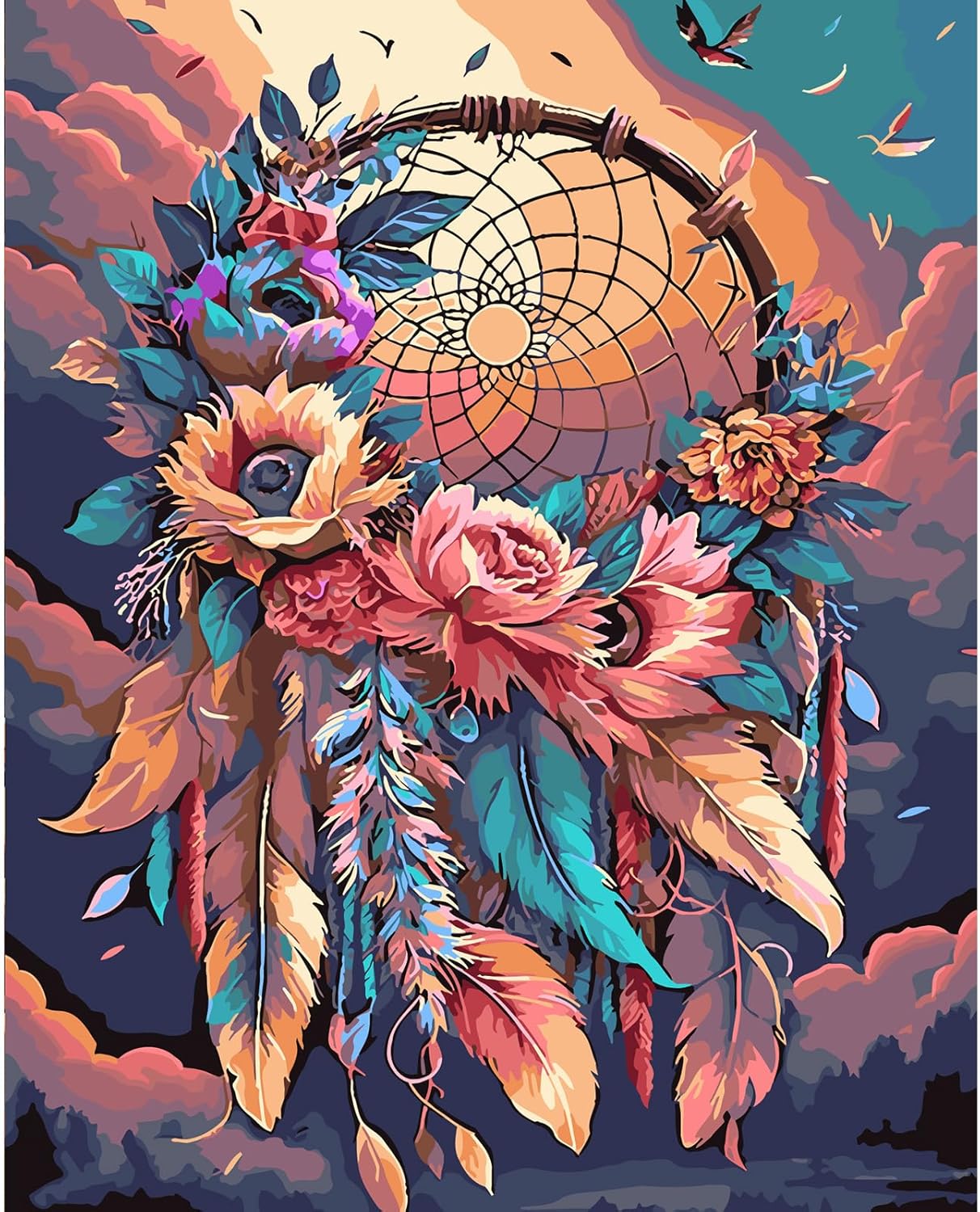 MOGTAA Atrapasueños – Pintura por números para adultos, flores coloridas por números para principiantes, pintura de bricolaje por números sobre