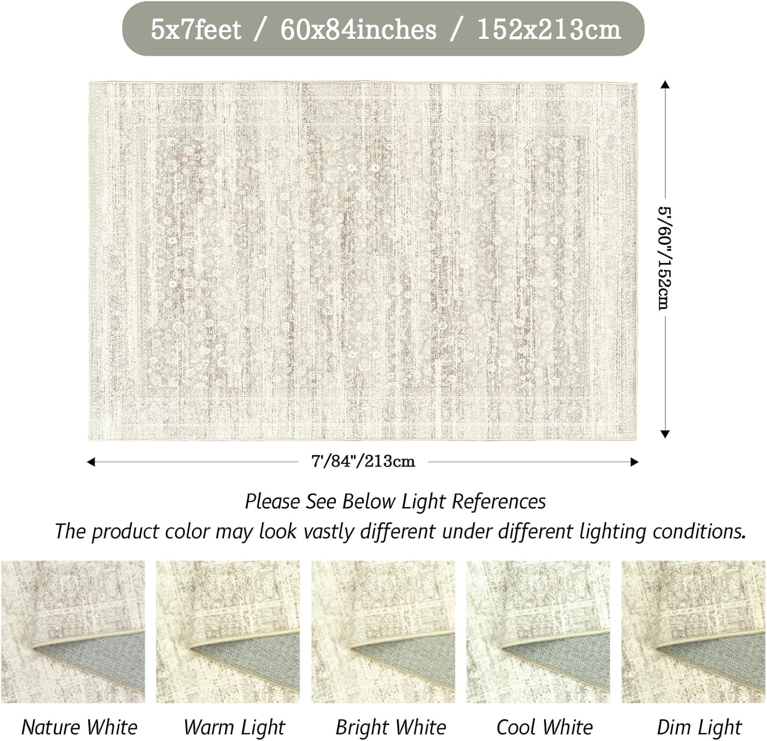 Alfombras de 5 x 7 pies, color marrón y gris, alfombra de decoración para interiores, alfombra abstracta de pelo bajo, envejecida, con respaldo
