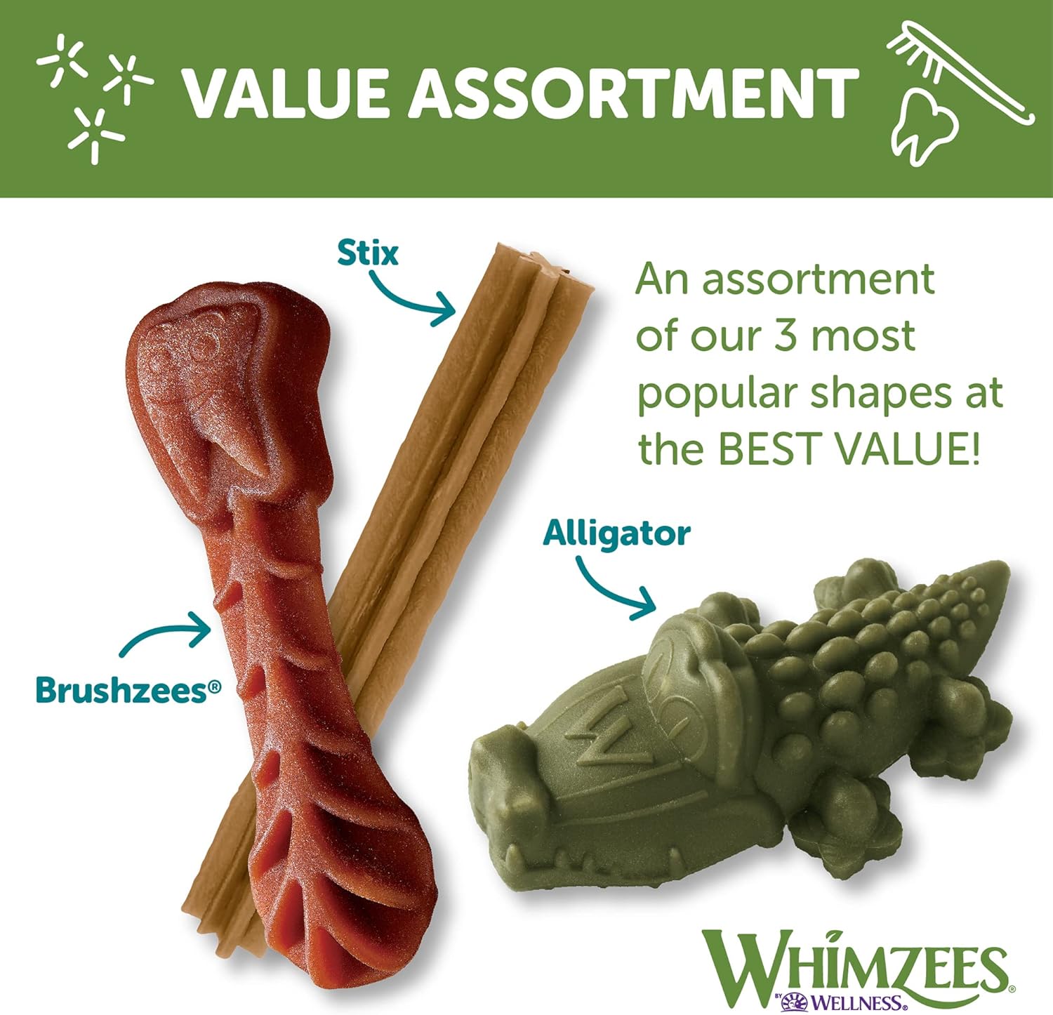 WHIMZEES by Wellness Value Box – Masticables dentales naturales para perros, golosinas de larga duración, sin granos, refresca el aliento, raza