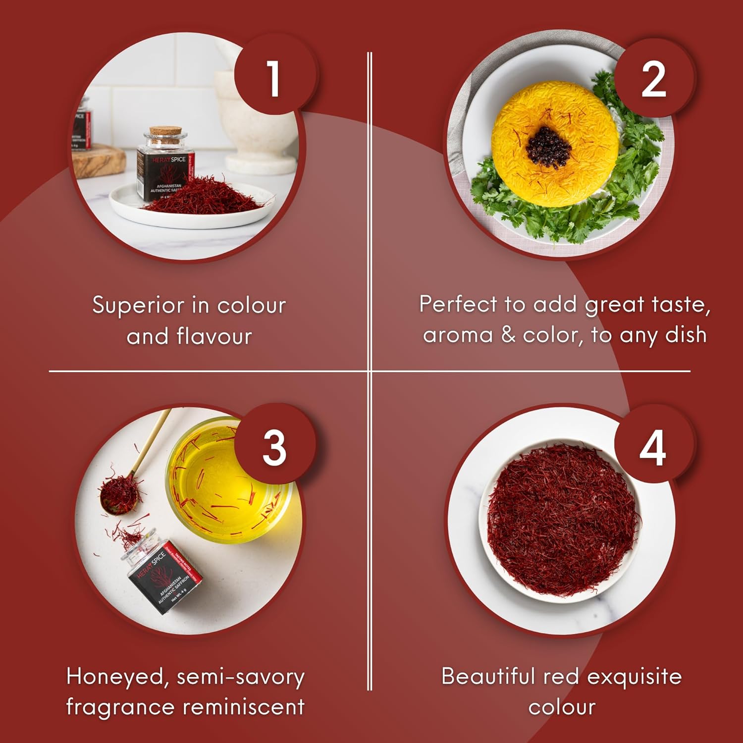 Heray Azafrán, hilos de azafrán afgano prémium (calidad Super Negin A +) Fresco puro todo rojo hilo azafrán especia para bouillabaisse risotto,