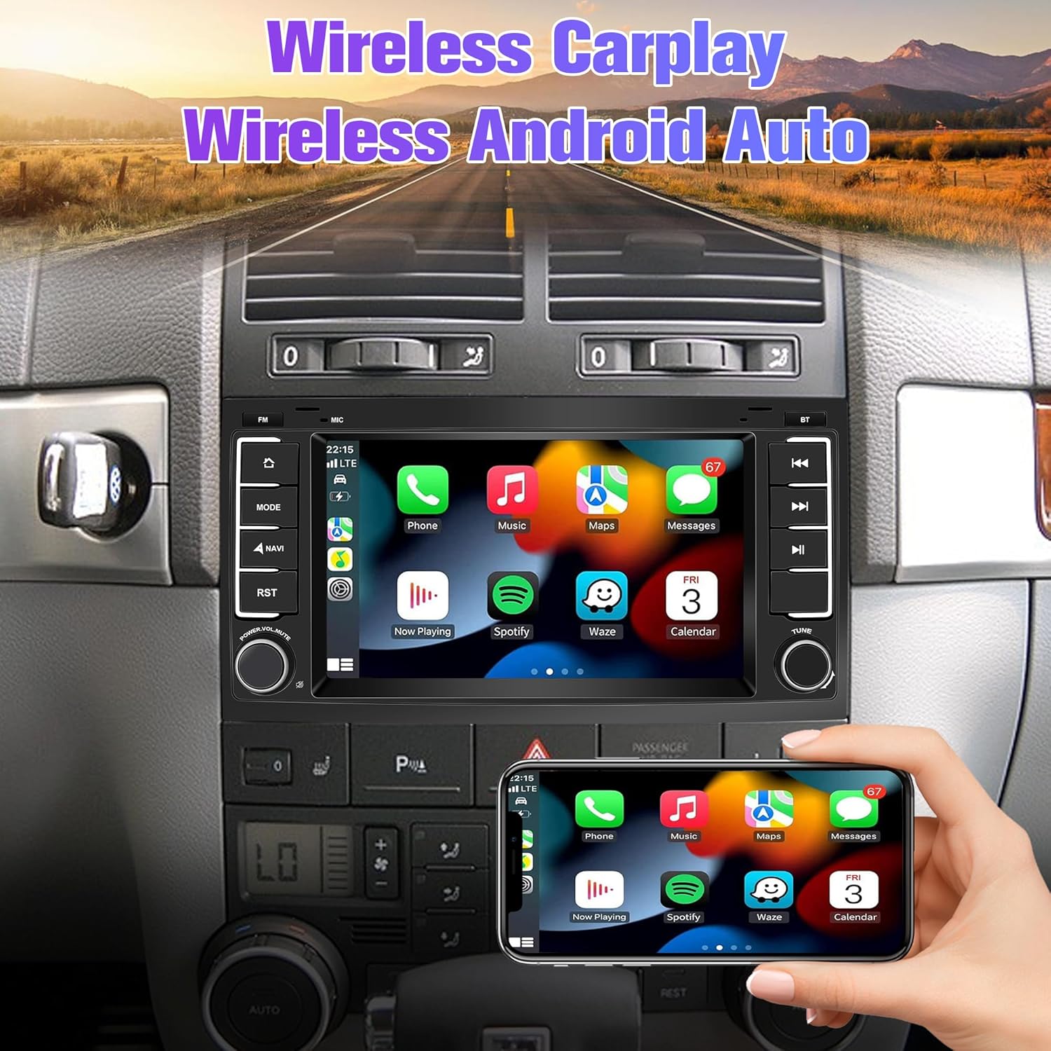 Radio para Touareg 64G Estéreo de coche doble DIN con Bluetooth AM FM Apple Carplay para VW Touareg 2004-2011, 7 “Pantalla táctil del mercado de