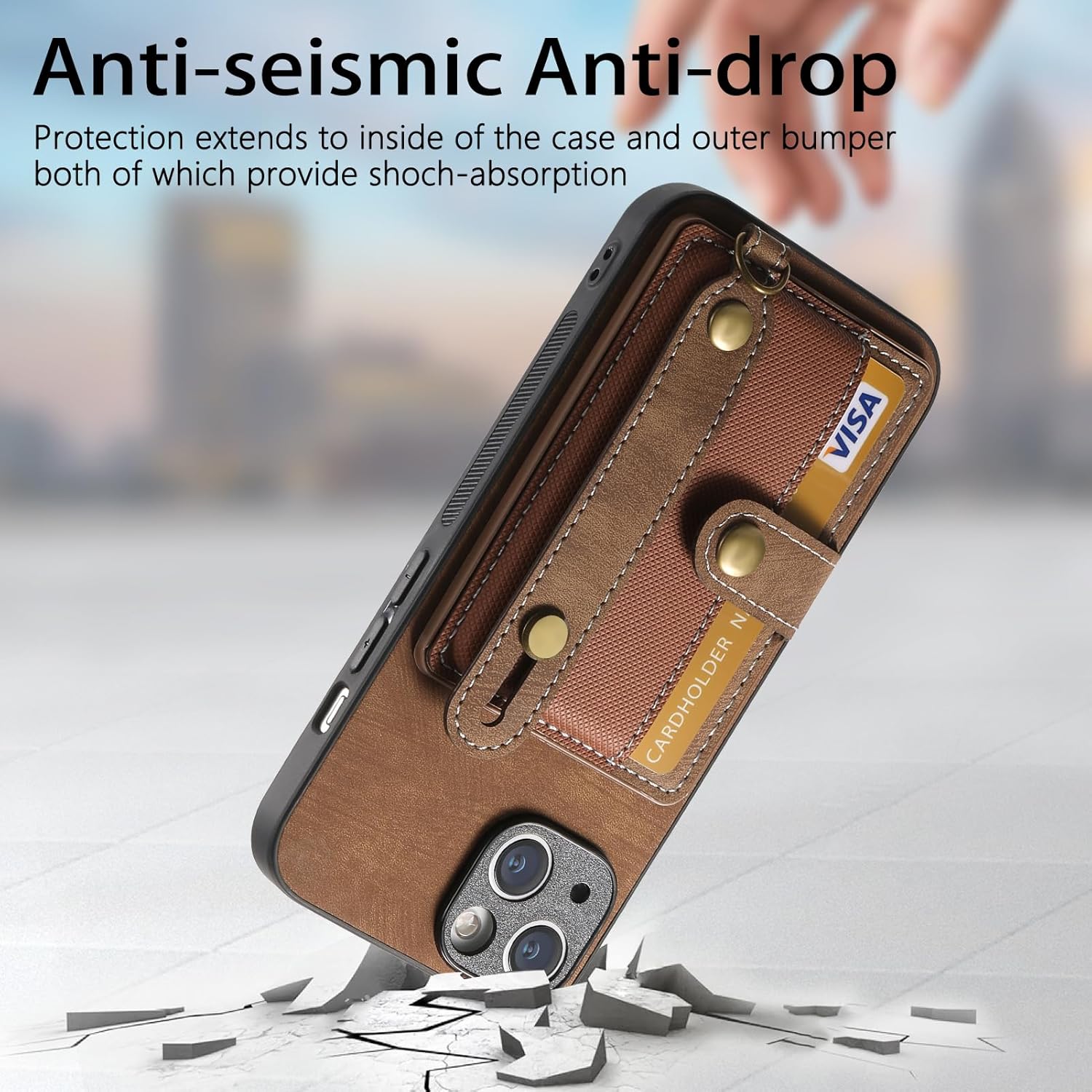 Asuwish Funda de teléfono para iPhone 15 de 6.1 pulgadas con protector de pantalla de vidrio templado y correa de muñeca, soporte delgado para