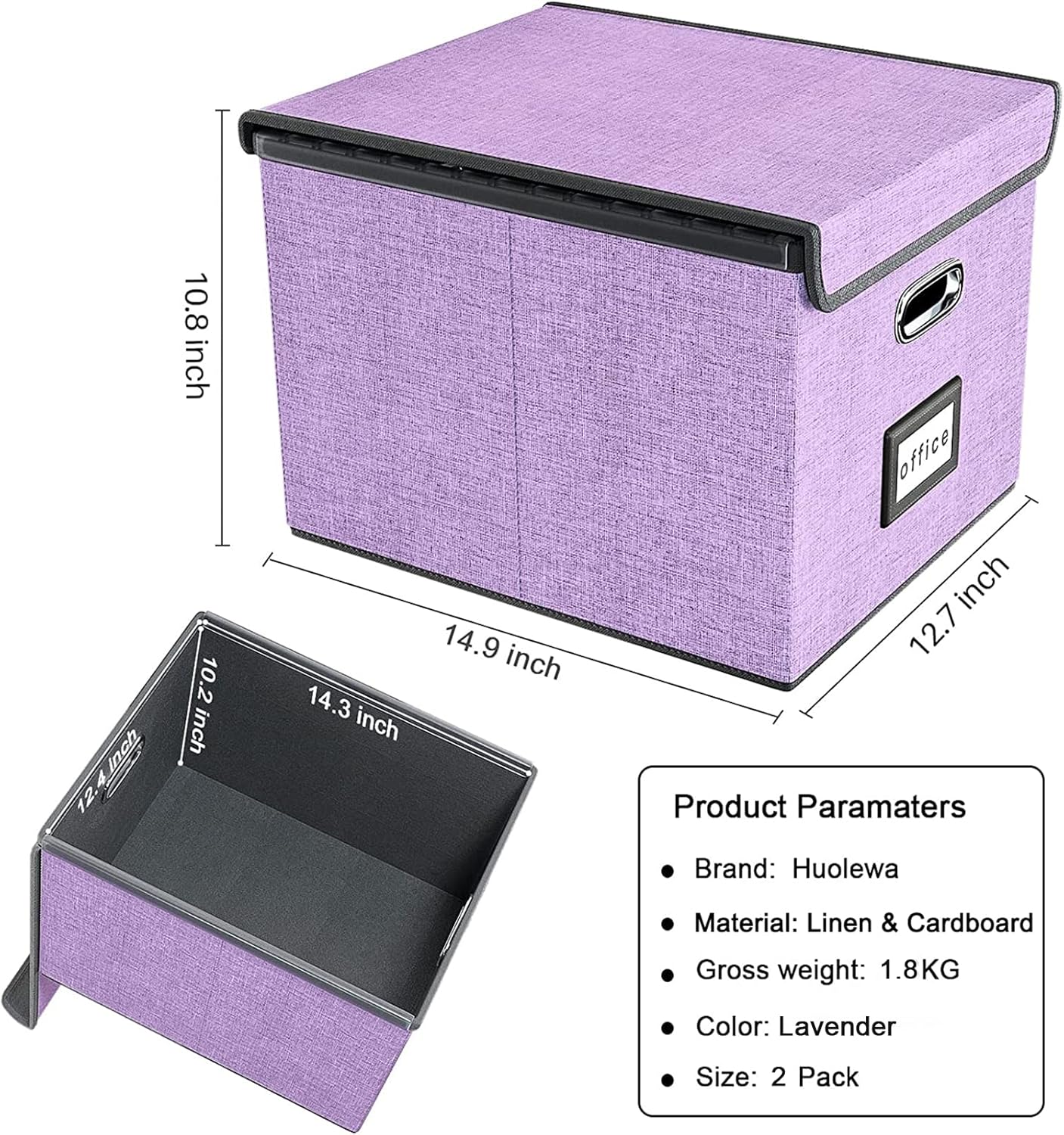 Huolewa – Organizador de archivos decorativo con tapa, caja de almacenamiento colgante de lino con tobogán de plástico para oficinadecoraciónhogar,