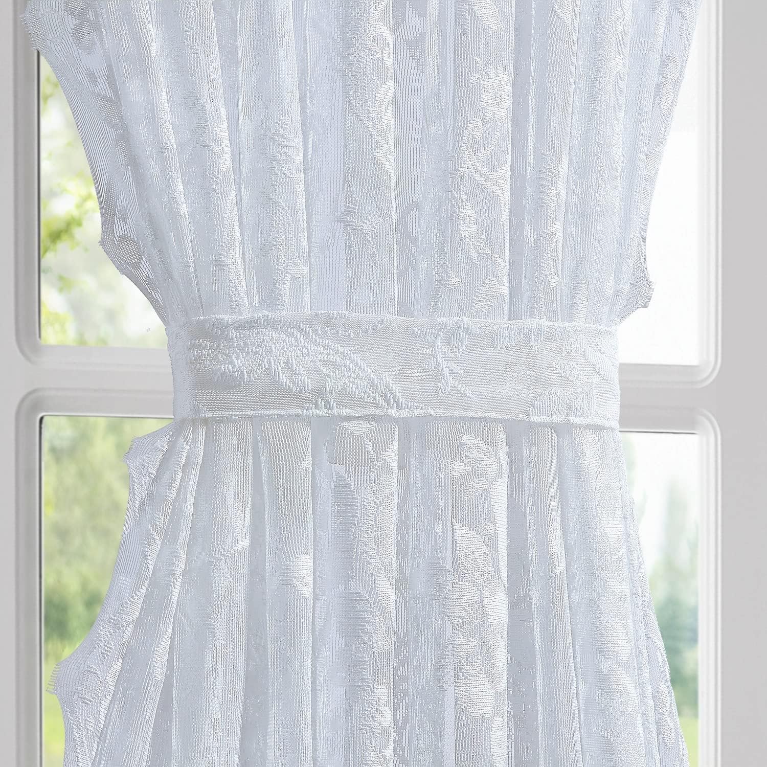 Cortinas de encaje blanco de 52 x 72 pulgadas para puerta francesa. Cortinas de encaje para puerta de privacidad, filtro de luz y decoración del