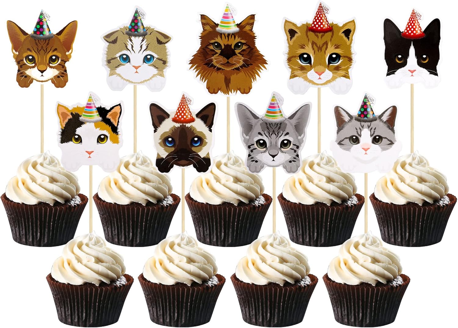 Gyufise 36 piezas de decoración para cupcakes de gatos, caras de gatos, decoración de tartas con temática de gatitos, palillos de dientes,