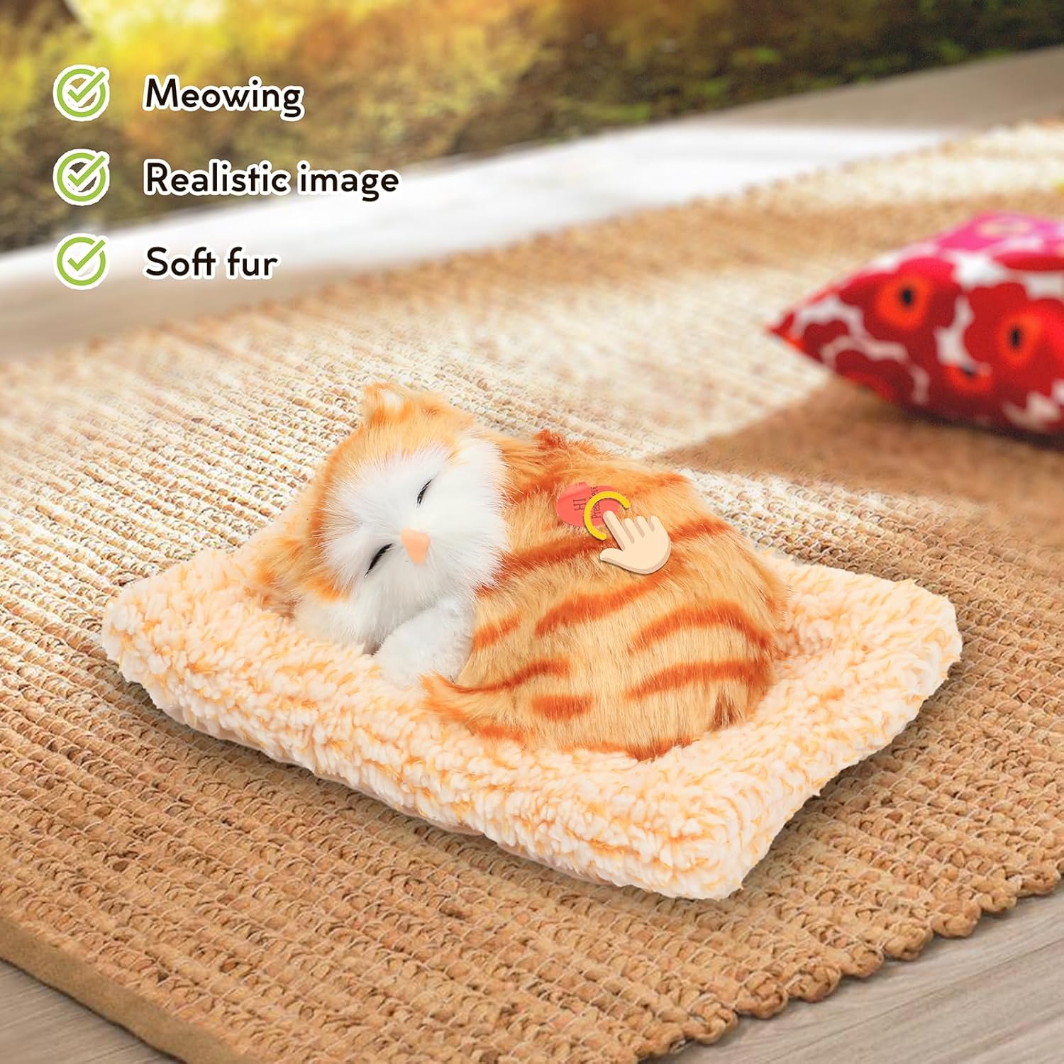 Easfan Juguete de peluche de gatito de simulación con sonido, adorable animal, lindo gato dormido con cojín de sonido, habitación de gato,