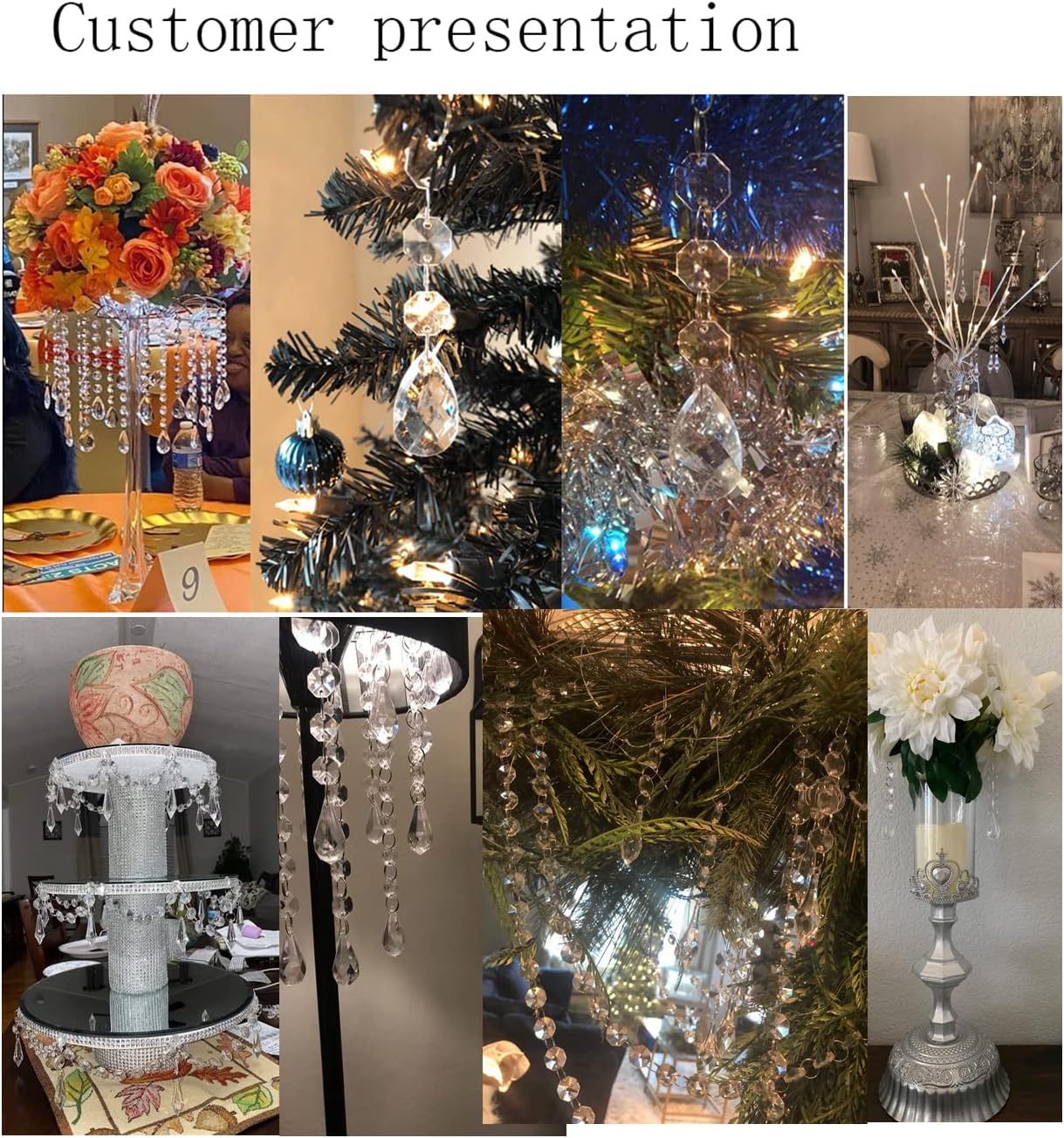 60 cuentas de cristal acrílico transparente para adornos de Navidad, decoración de árboles, guirnalda, candelabro, decoración para colgar bodas,