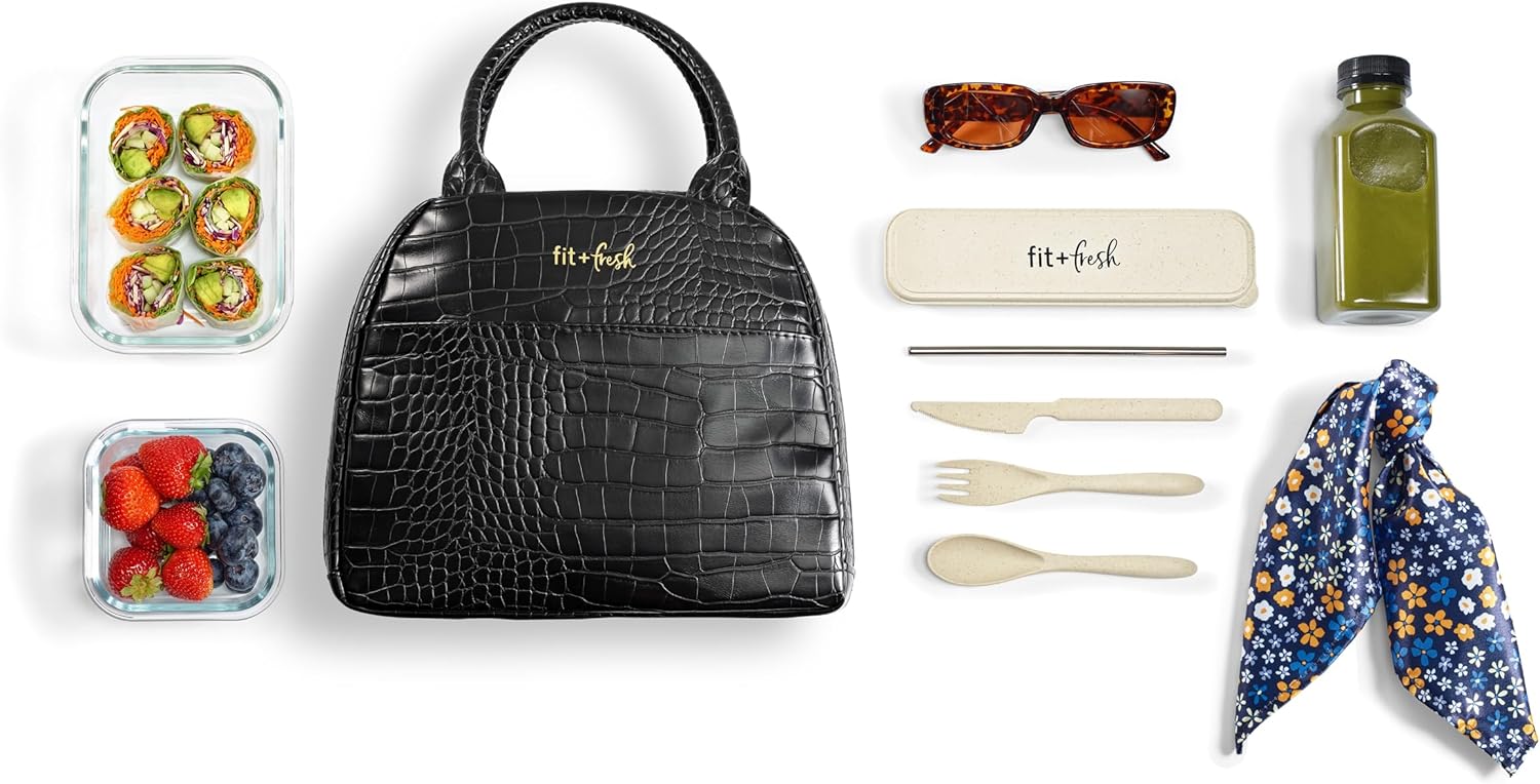Fit & Fresh Bolsa de almuerzo para mujer, bolsa de almuerzo aislada para mujer, para el trabajo, a prueba de fugas y resistente a las manchas,