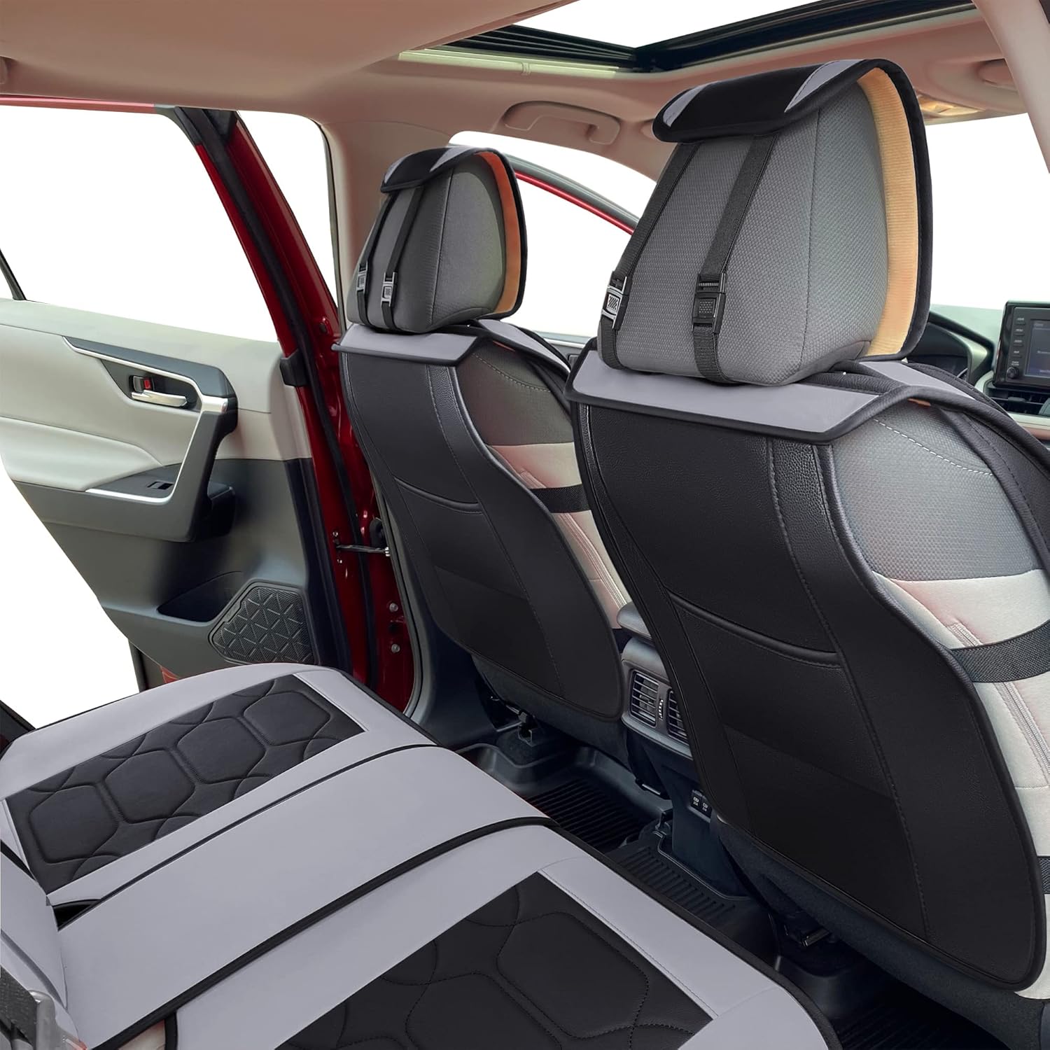 OASIS AUTO Toyota RAV4 – Fundas de asiento de accesorios 2013-2025 de piel de ajuste personalizado para RAV-4 (juego completo deportivo, negro y