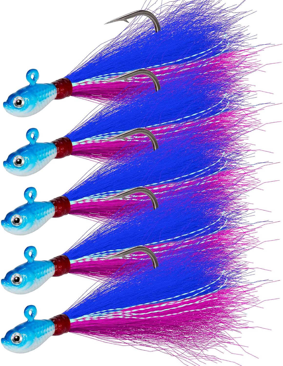 Alwonder Paquete de 5 plantillas de cola de bucle, señuelos de pesca de cola de buque de agua salada, cabeza de plantilla de pesca de surf, anzuelo