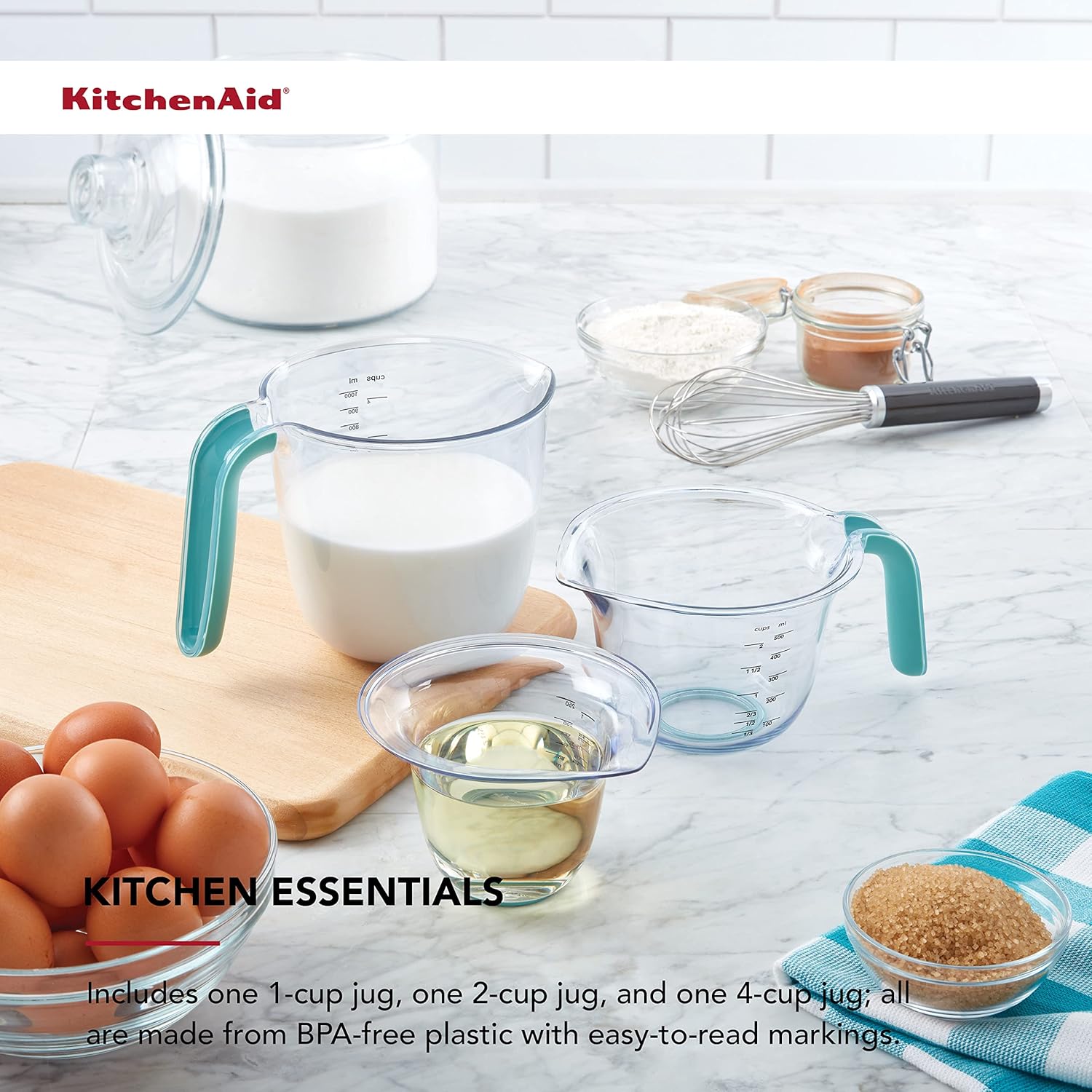 KitchenAid Juego de 3 jarras medidoras universales, Aqua Sky 1