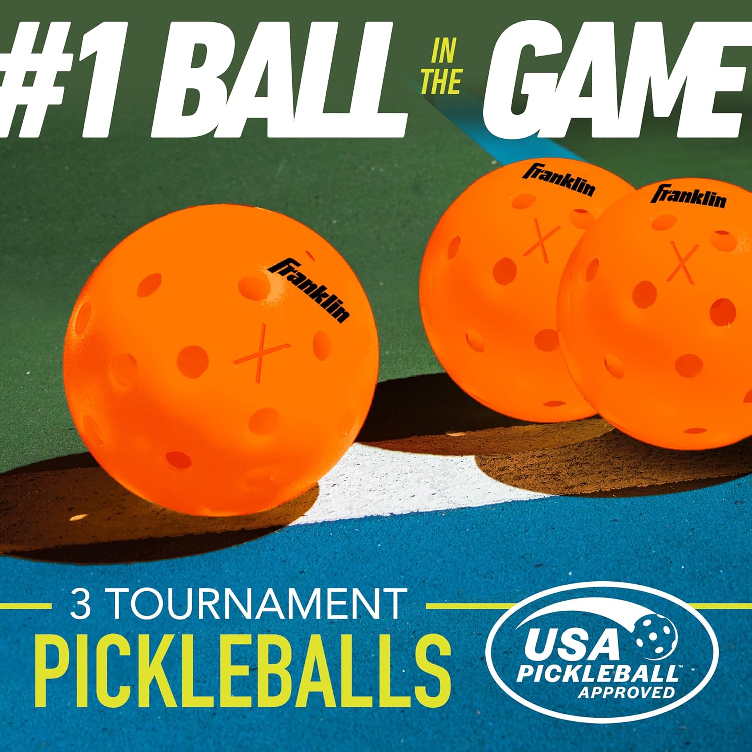Franklin Sports Pelotas de pickleball para exteriores, bolas de pickleball X-40, aprobadas por Estados Unidos (USAPA), bola oficial del US Open Ball