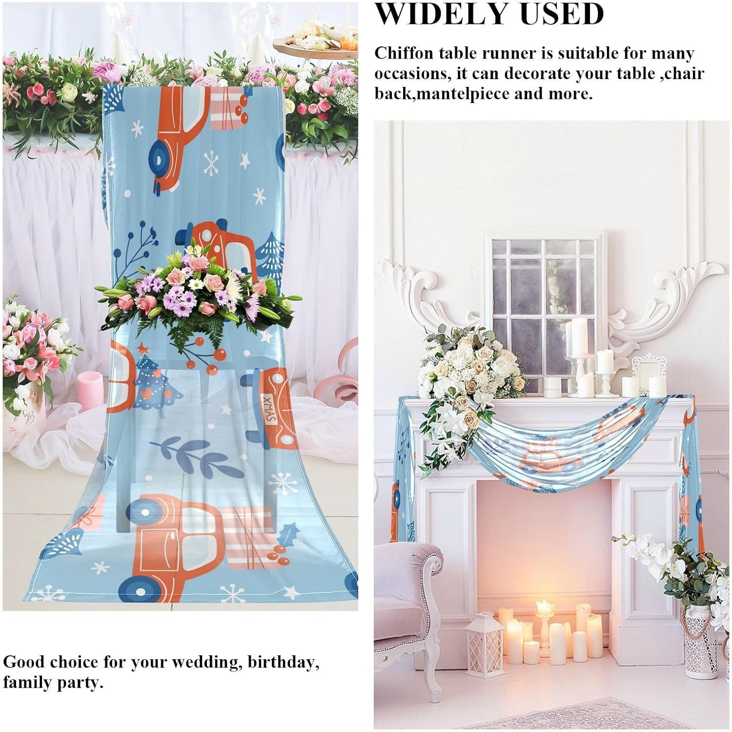 Blue Funny Car Christmas Trees Table Runner Fall Decorations for Home for Dining Table Decor Christmas Table Runner 120 Inches Long