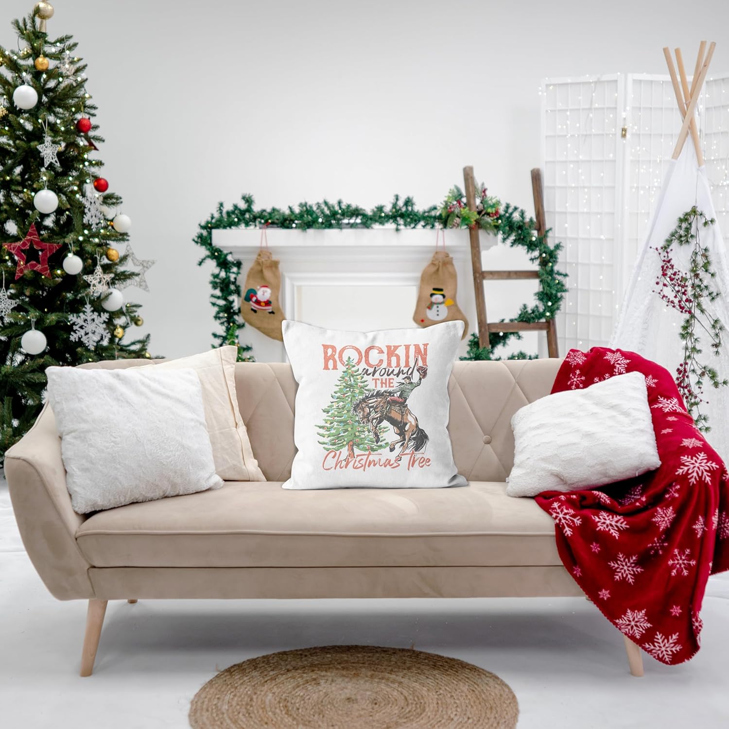 Decoración de Navidad occidental, fundas de almohada de Navidad de 18 x 18 pulgadas, decoración de Navidad occidental, fundas de almohada