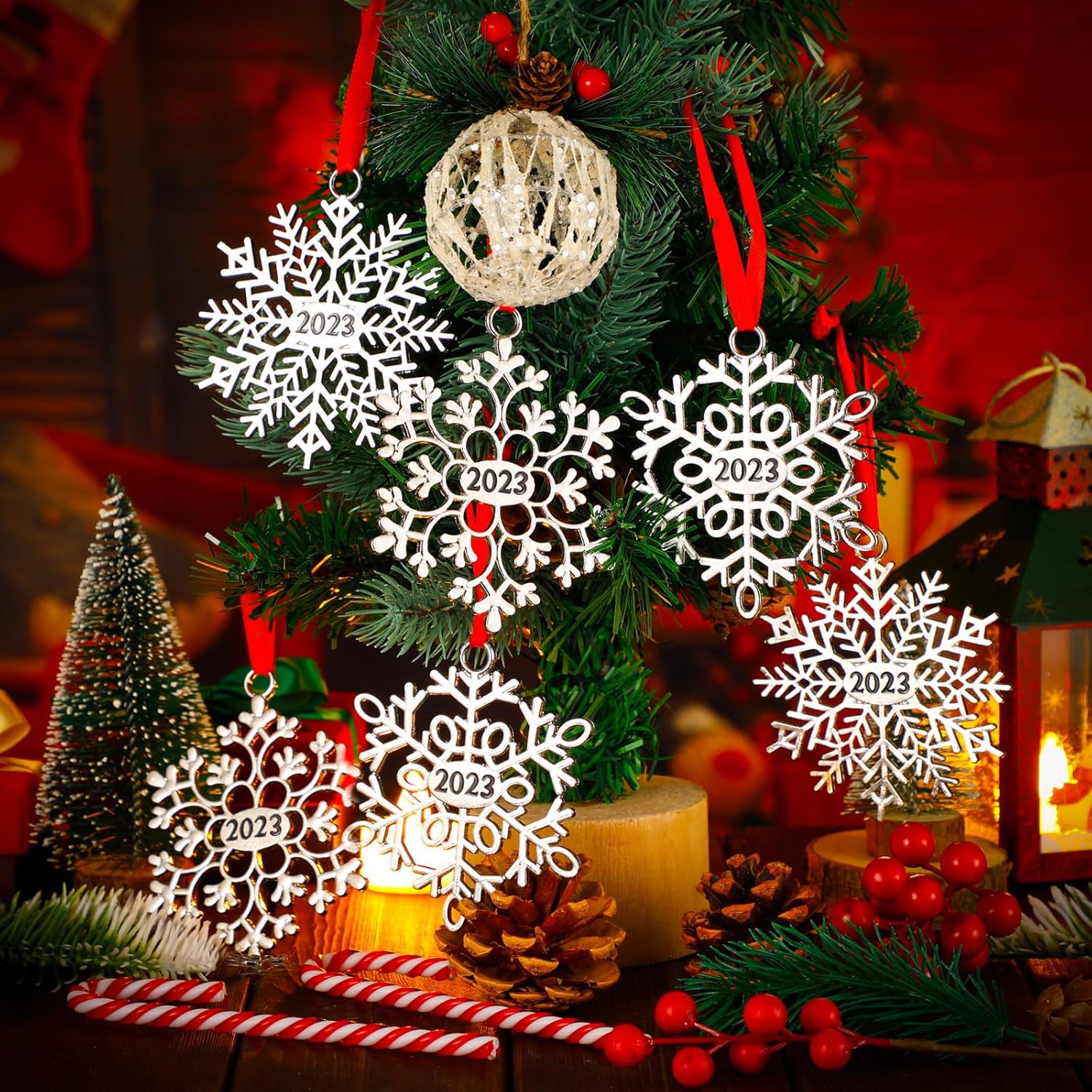 Adorno de Navidad de metal con copos de nieve para árbol de Navidad, copos de nieve, decoraciones colgantes de Navidad para árbol de Navidad,