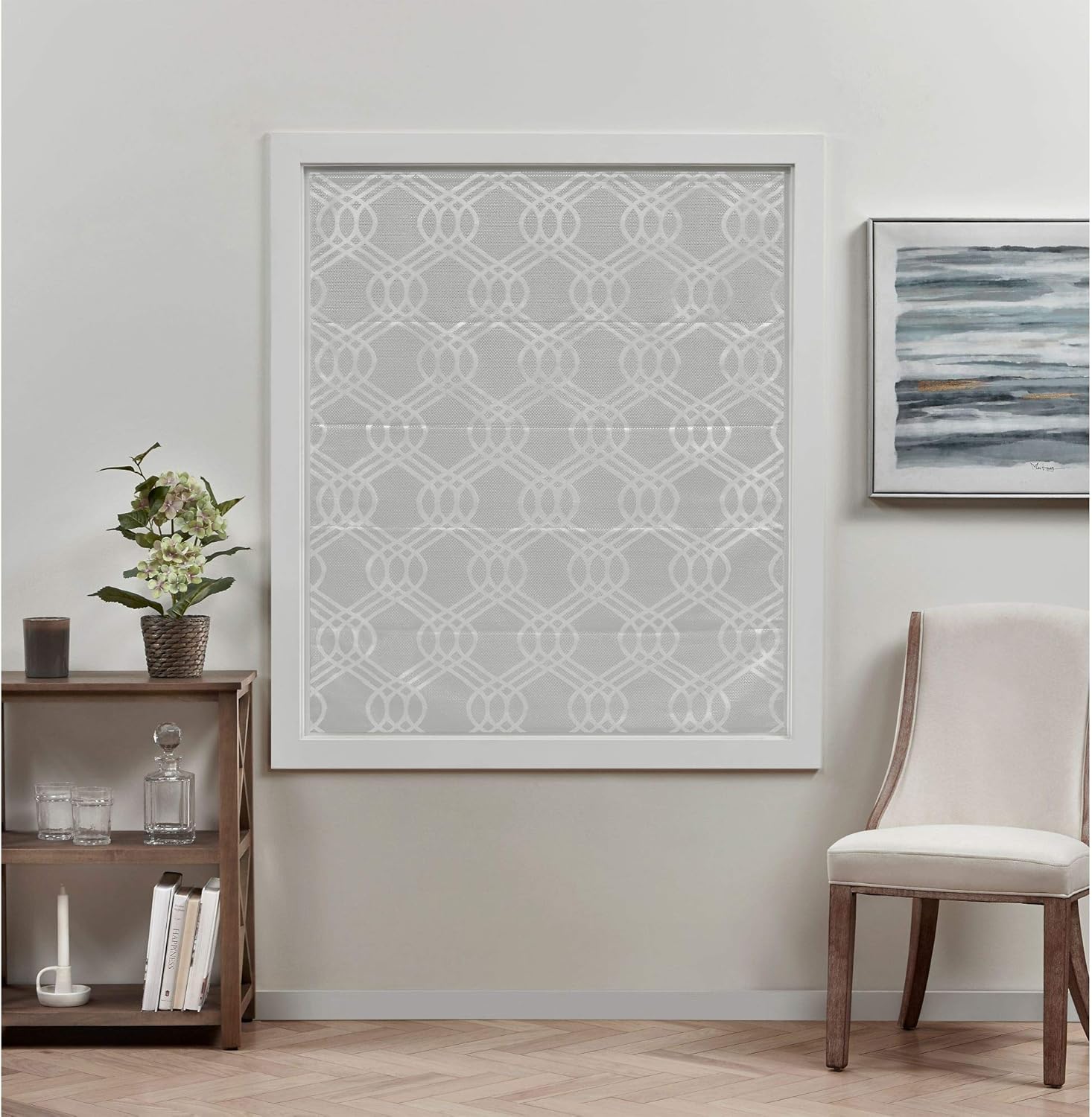 Exclusive Home Prague Trellis – Persiana romana 100% de poliéster opaco, 27 x 64 pulgadas, color plateado