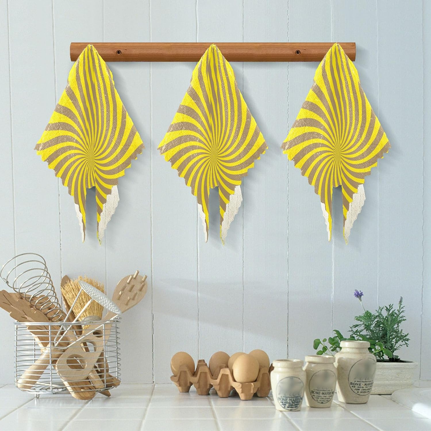 FRODOTGV Twirl Swirl Yellow 6 Pack Quick Dry Kitchen Towels and Dishcloths Sets Decor Quality Flour Sack Kitchen Towels for Bathroom Table