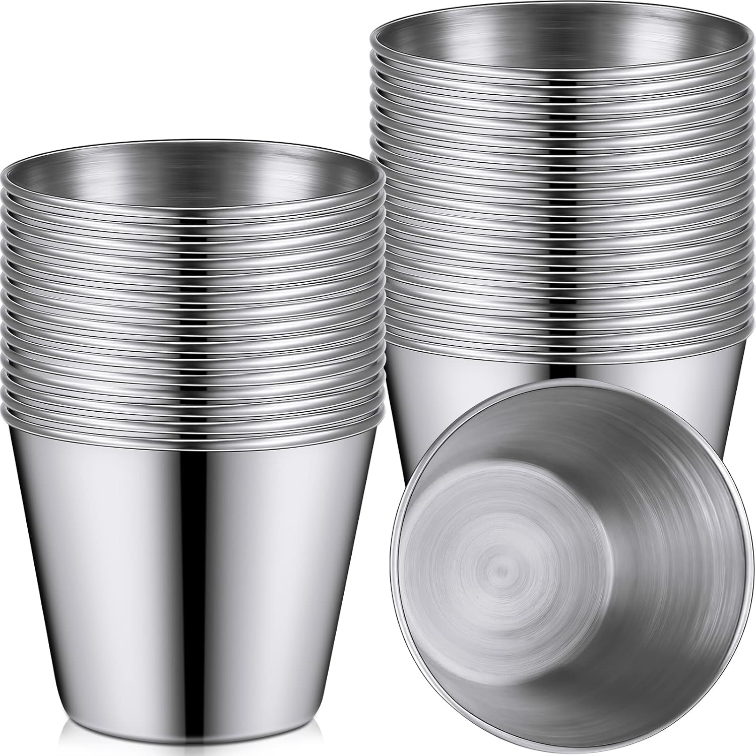 100 piezas de 1.5 oz Ramekins de metal para salsa, tazas de condimento de acero inoxidable, tazas pequeñas de metal para cocina, restaurante,