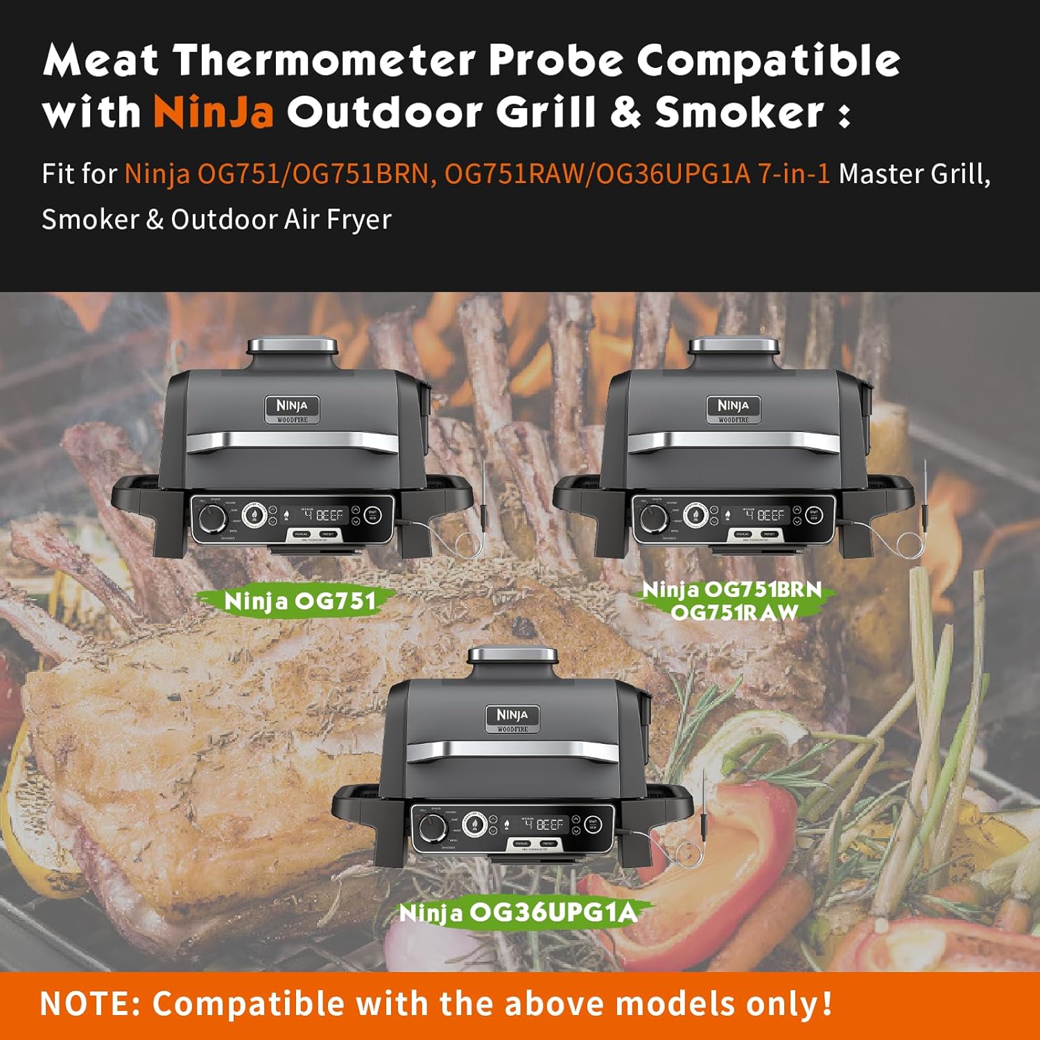 Termómetro de repuesto para sonda de carne Ninja OG751 Woodfire Pro para parrilla y ahumador para exteriores, compatible con Ninja OG700 Series adn