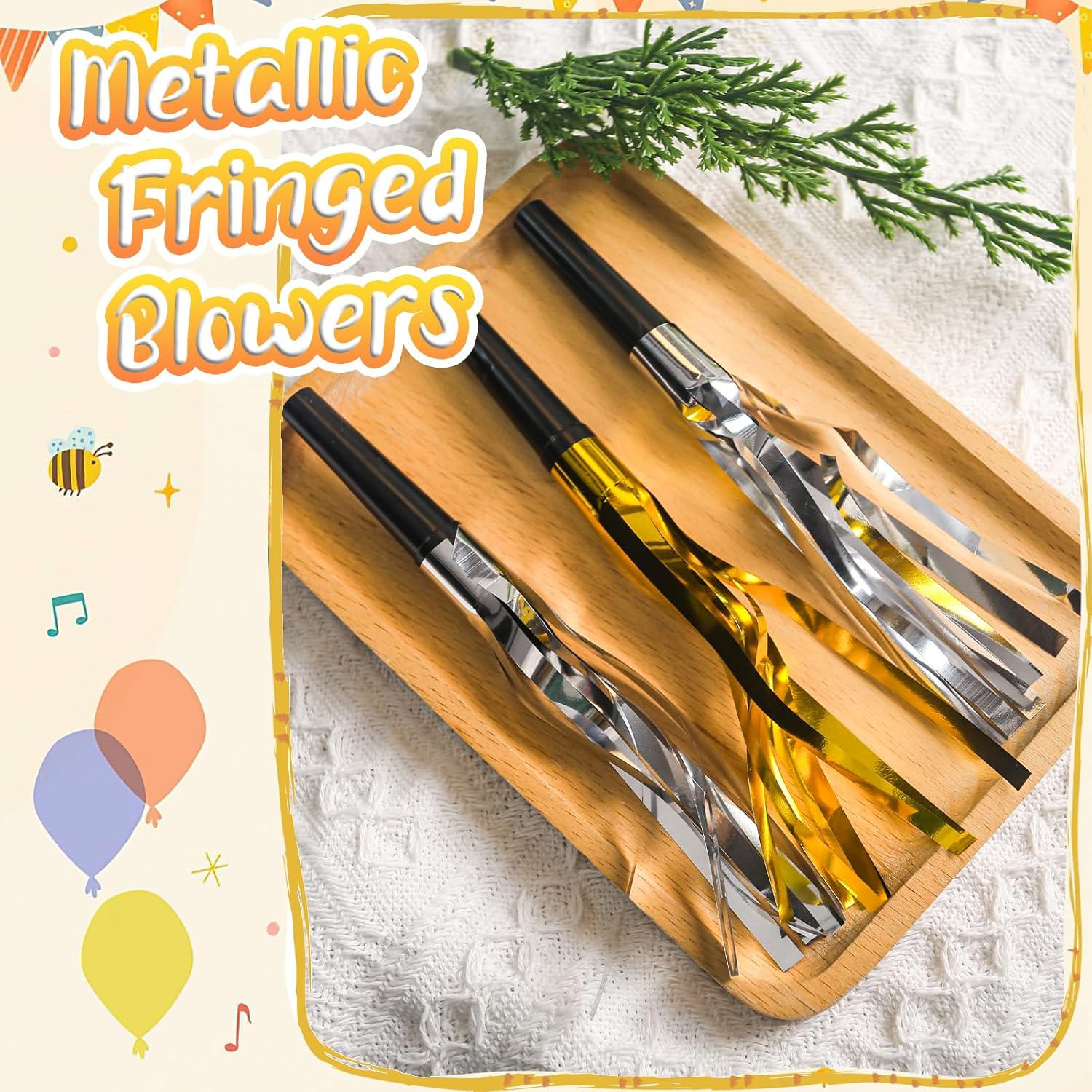 LovesTown 36 sopladores metálicos con flecos para fiestas, con purpurina, color dorado y plateado, silbatos para niños, adultos, cumpleaños, Año