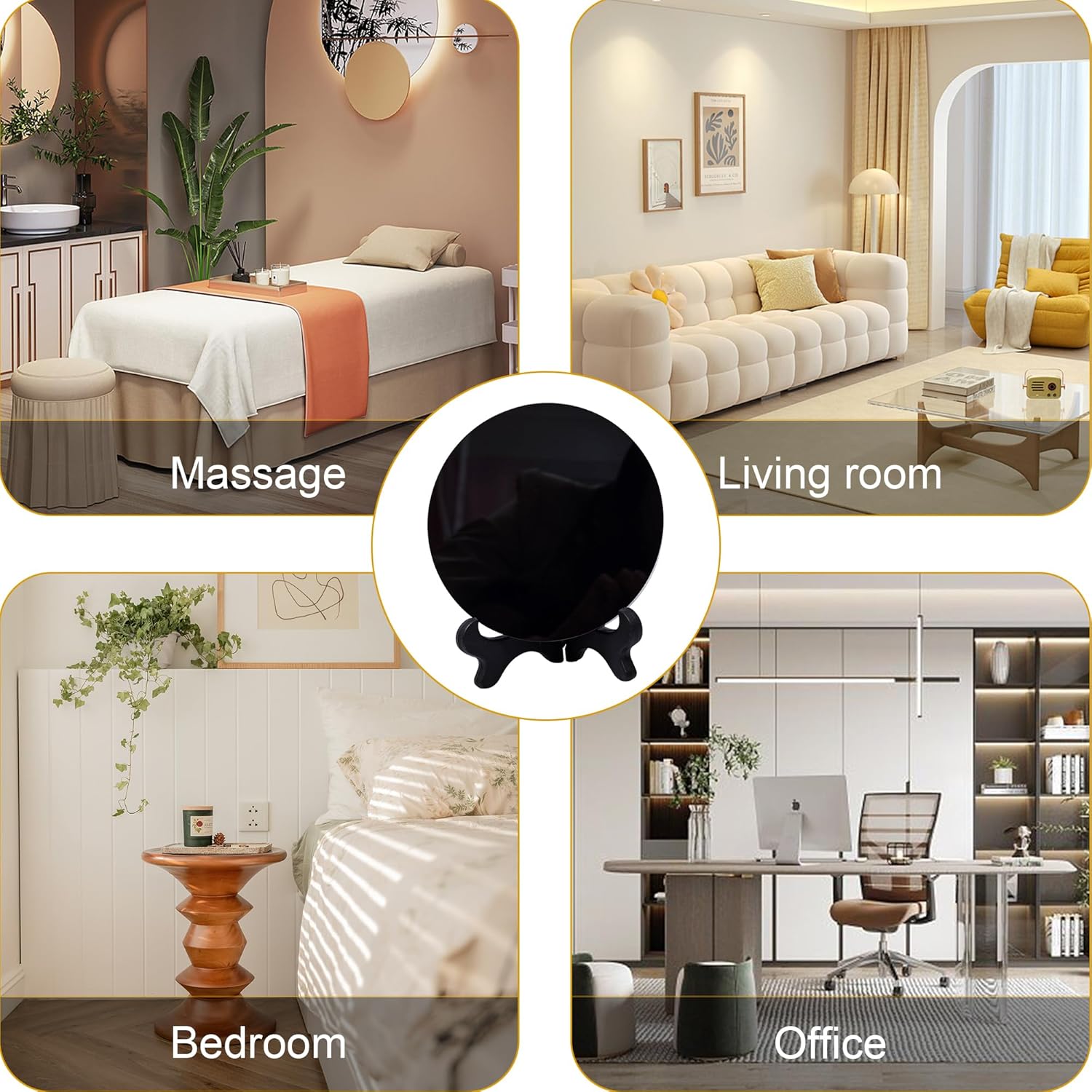 Espejo rascador de obsidiana negra natural, cristales curativos, espejo de obsidiana con soporte, espejo negro de brujería, decoración de cristal