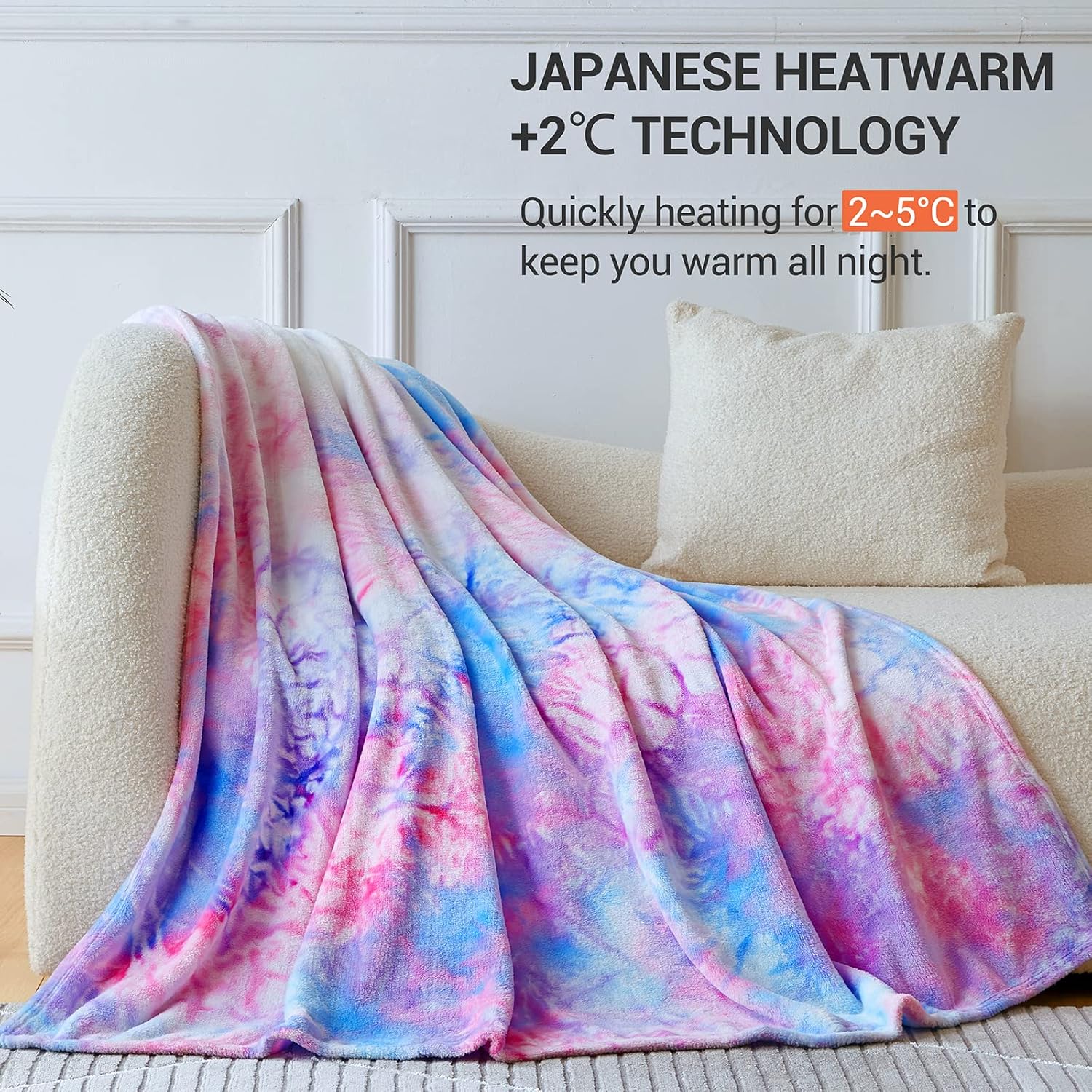 Elegear Manta para niñas con diseño de arcoíris, manta de franela única de teñido anudado, supersuave y bonita, decorativa, para el suelo, sofá,