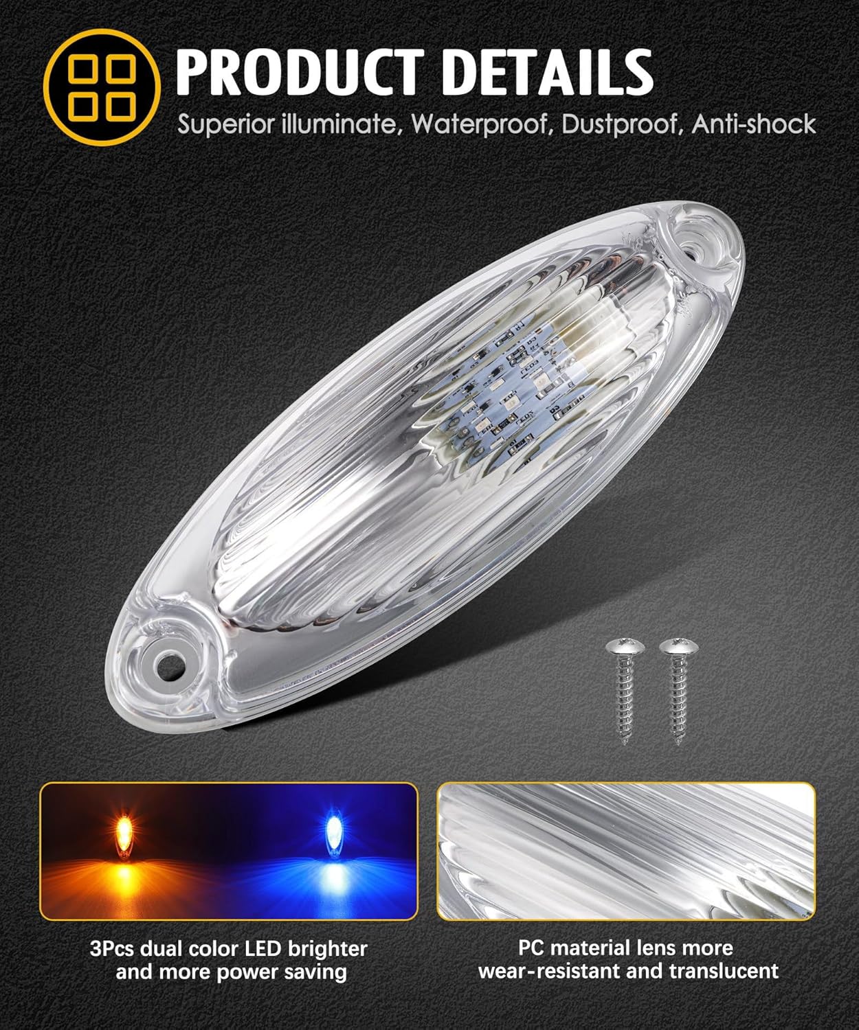 Partsam Luz de cabina, 5 piezas de luz LED transparente de doble color para techo de correr, repuesto para Freightliner Cascadia luces de