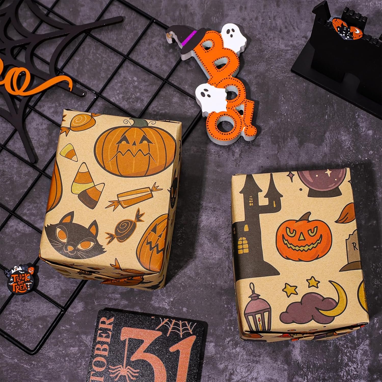Whaline 12 hojas de papel de estraza para Halloween, otoño, calabaza, fantasma, bruja, hoja de arce, 6 diseños, cosecha de otoño, papel de regalo