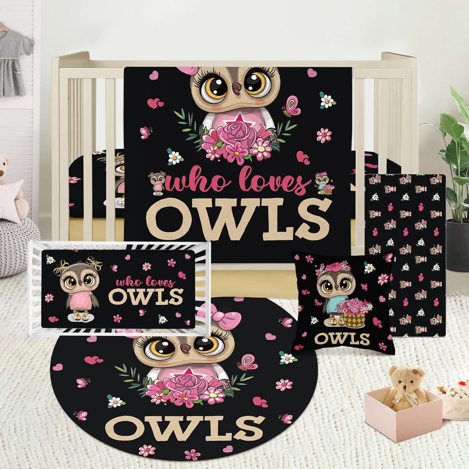 Juego de ropa de cama personalizado para cuna juego de cuna de 5 piezas con nombre de bebé personalizado, juego de ropa de cama con temática floral