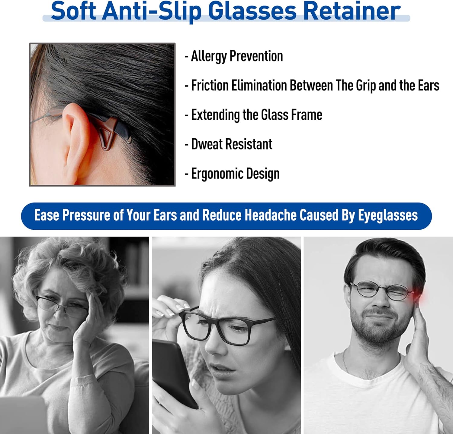 Almohadillas para gafas con gancho, agarres antideslizantes de silicona para las patillas para gafas, ganchos para las orejas, retenedores de gafas,