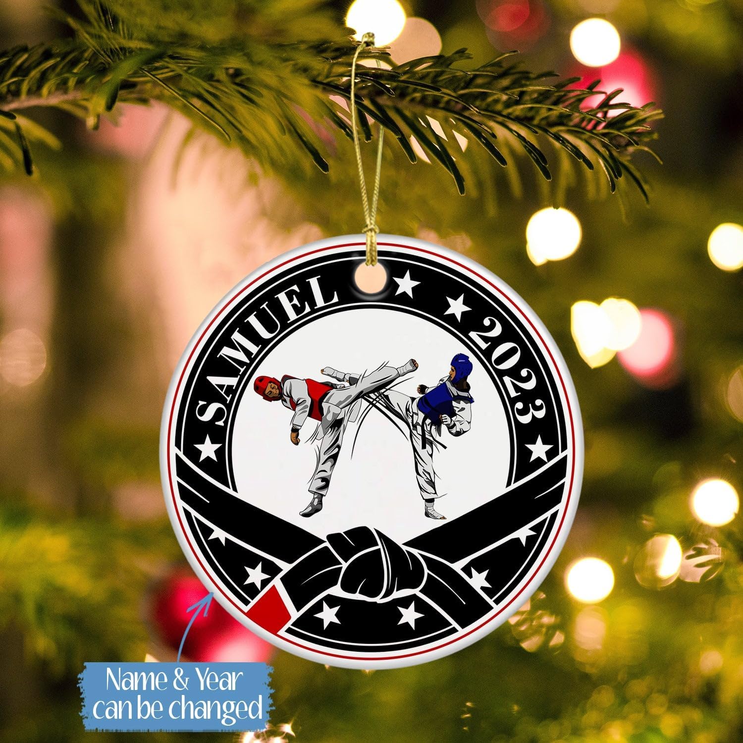 Adorno de taekwondo personalizado, regalos de adorno de Navidad 2023, adorno de taekwondo personalizado, decoración de árbol de Navidad, regalo